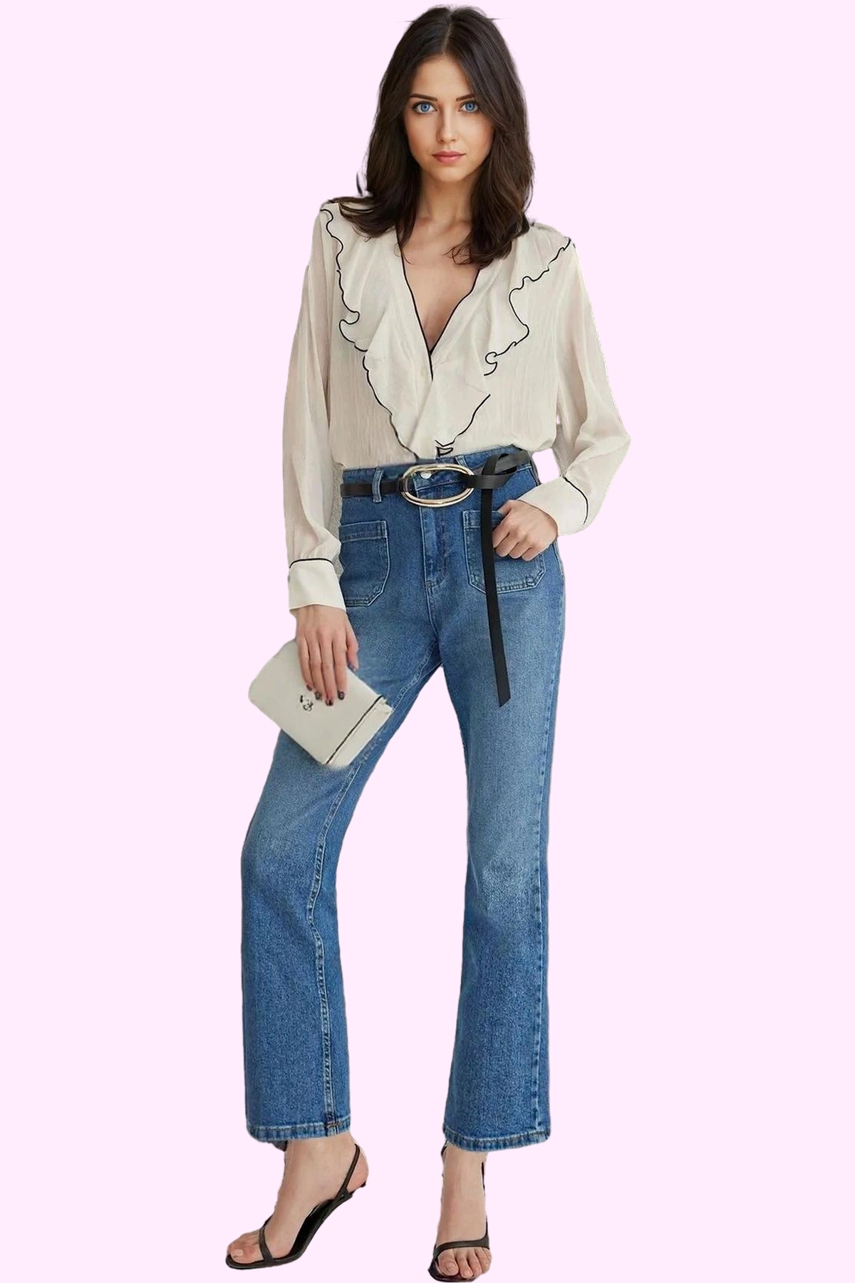 Kadın Denim Crop Flare Jean Normal Bel Kemersiz Günlük Stil Hafta Sonu Yaz Aylarının Vazgeçilmezi