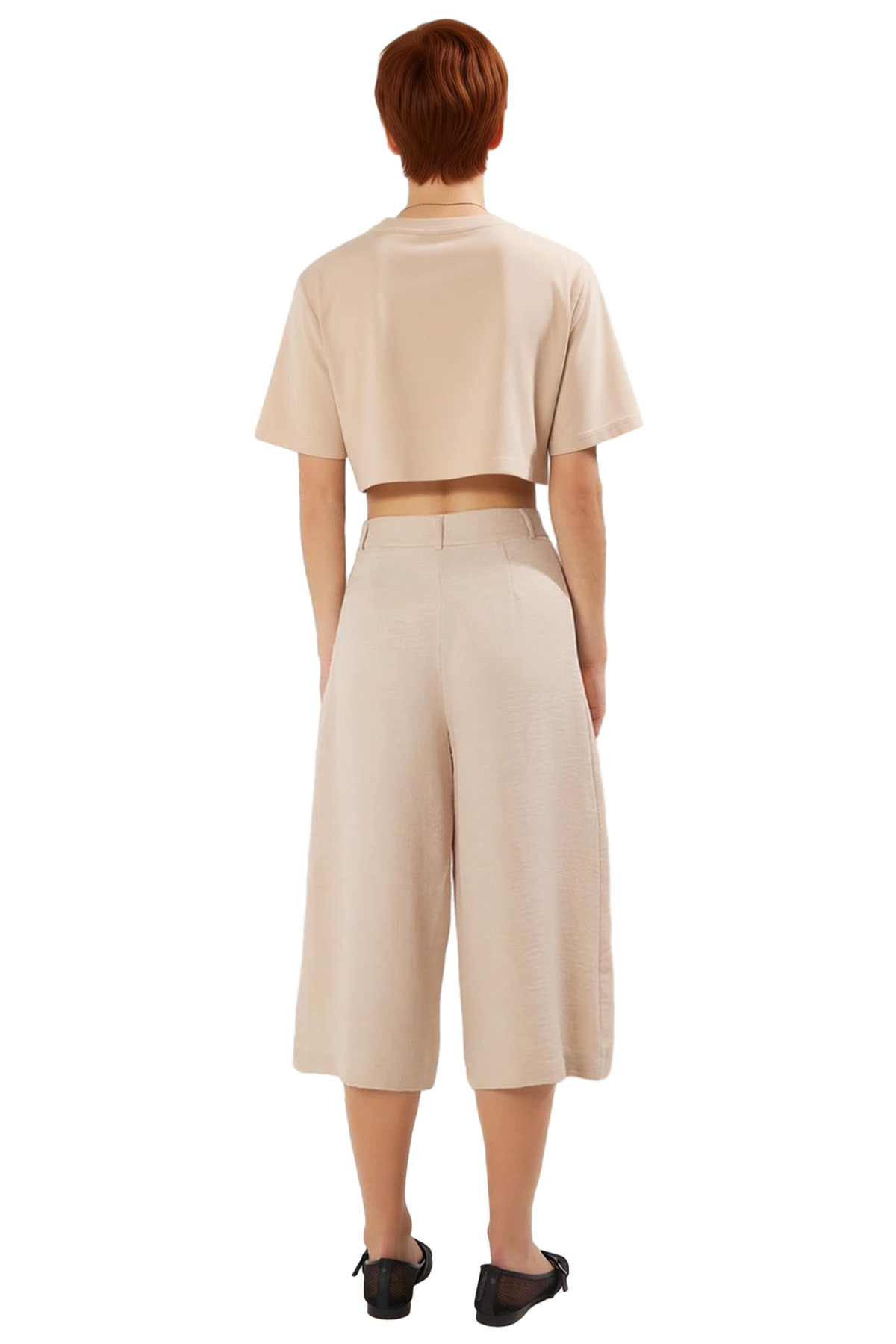 Kadın Keten Görünümlü Wrap Culotte Pantolon Fonksiyonel Dayanıklı Kaliteli Konforlu Modern