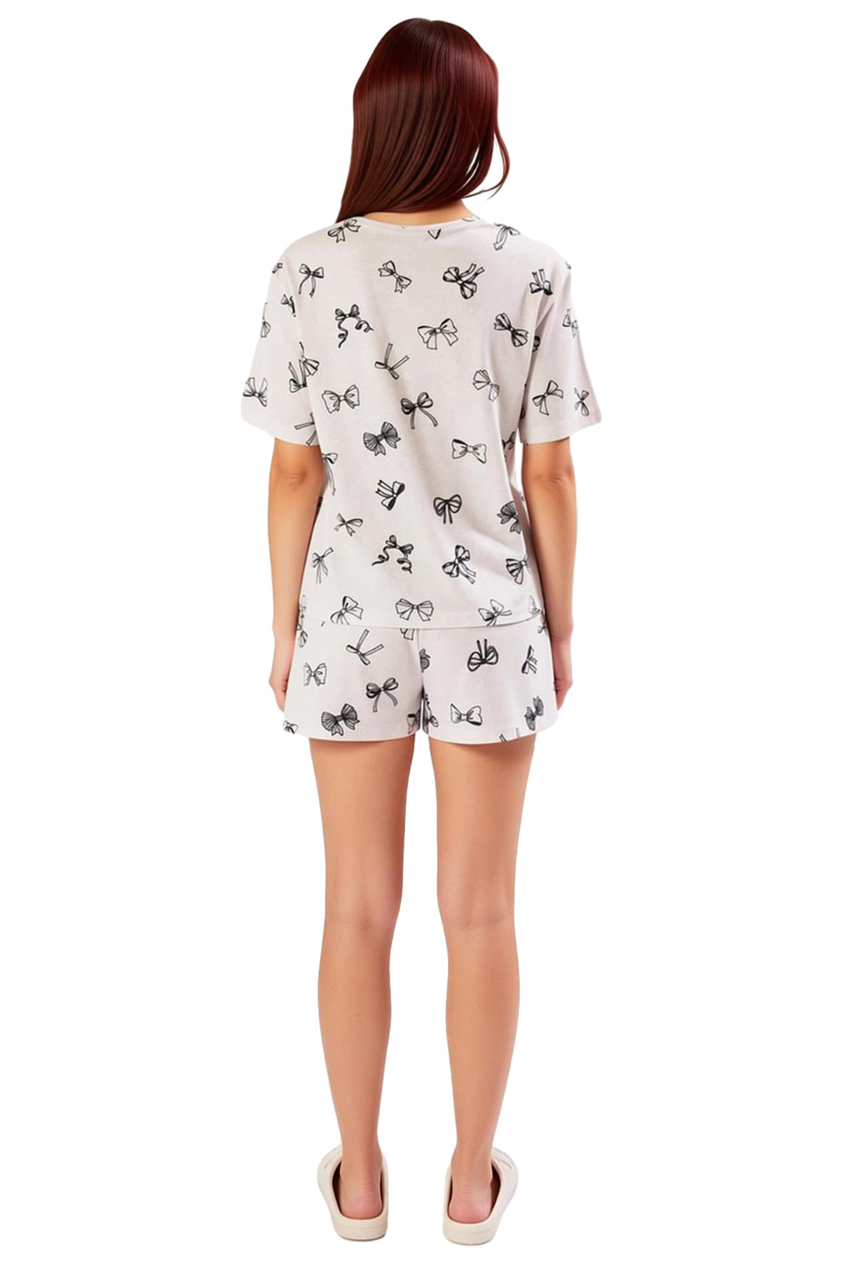 Kadın Kurdele Desenli Pamuklu Pijama Takımı Rahat Şık Yazlık Premium Kalite Modern Stil