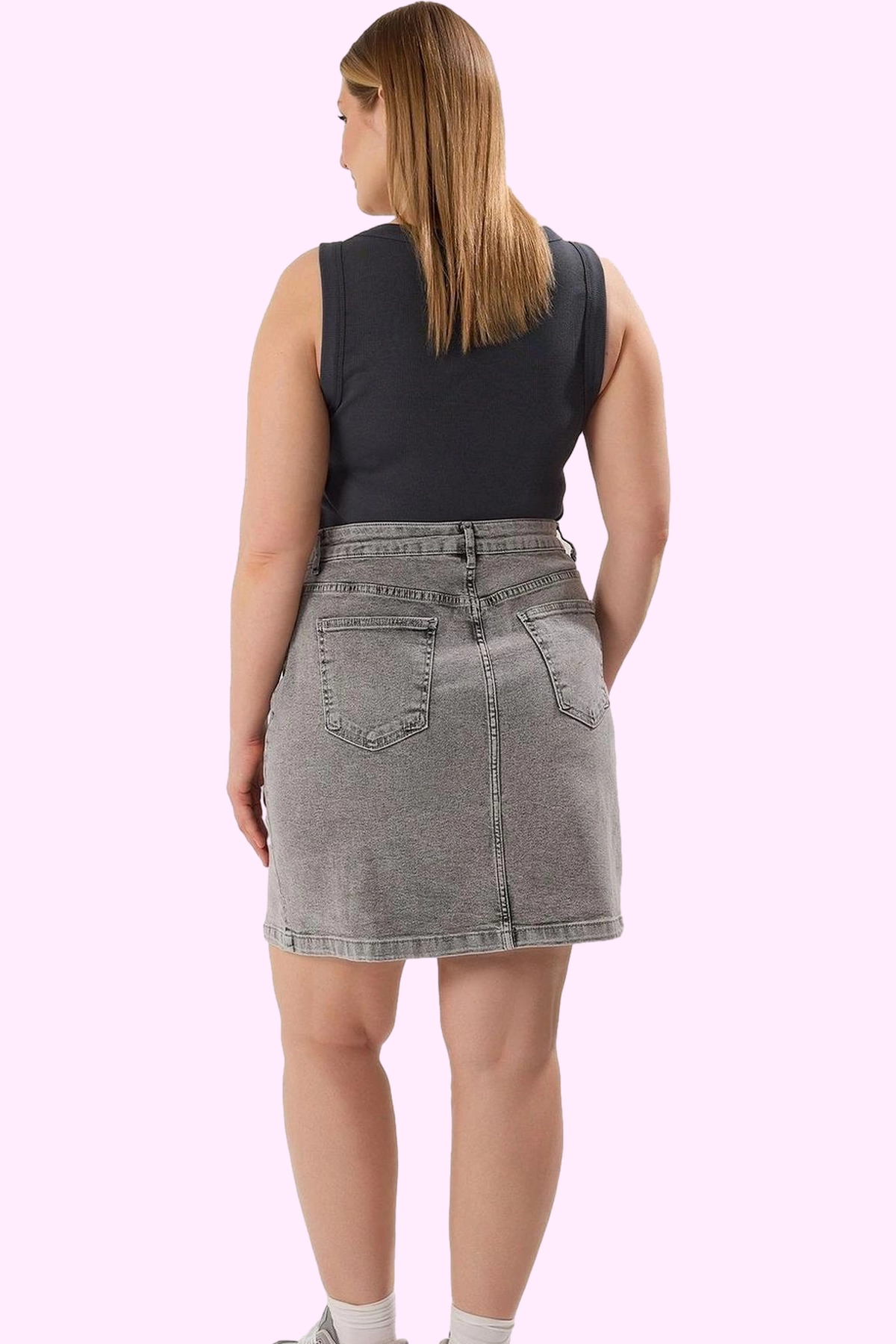 Kadın Denim A line Mini Etek Yüksek Bel Yırtmaçlı Pamuk Günlük Hafta Sonu Kaliteli Malzeme