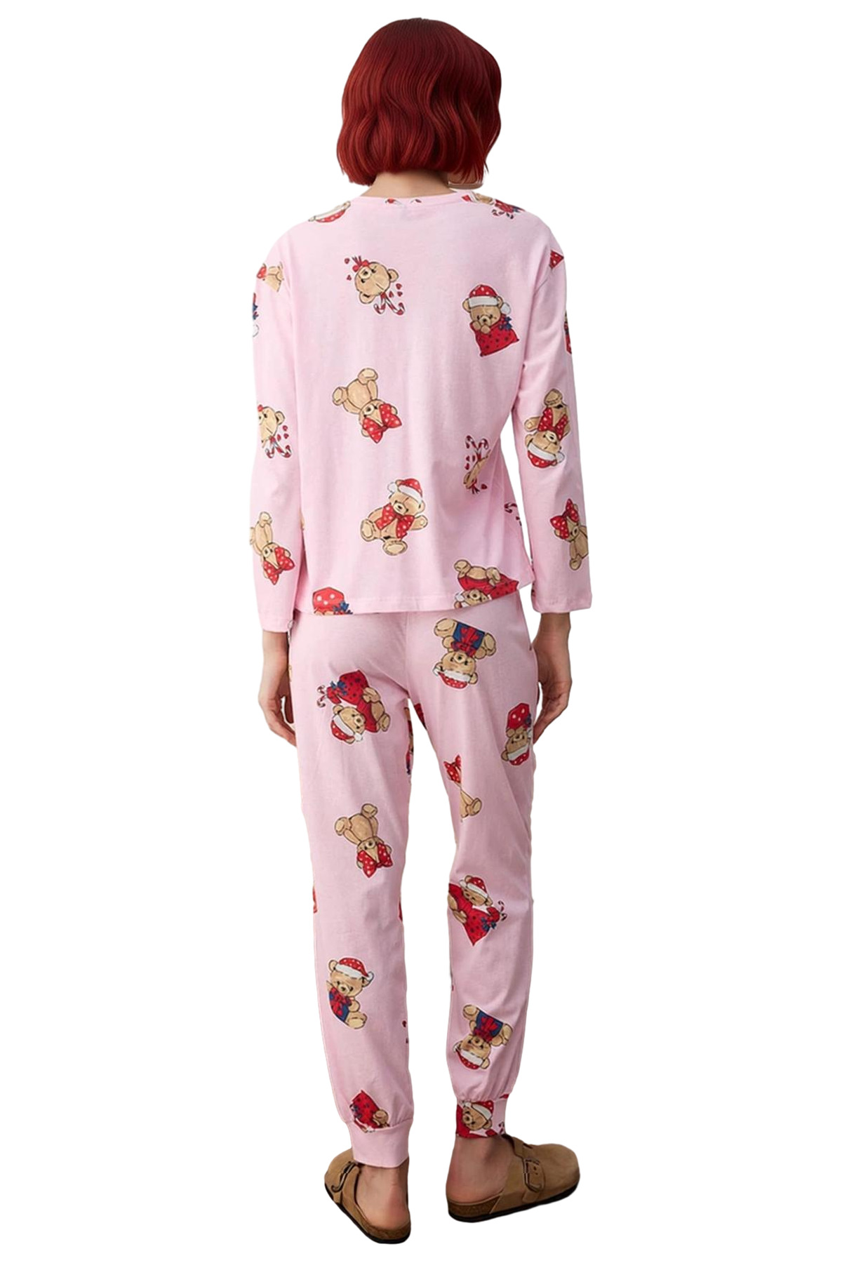 Kadin Ayiciikli Yılbaşı Temali Pijama Takımı Fonksiyonel Dayanıklı Kaliteli Konforlu Rahat