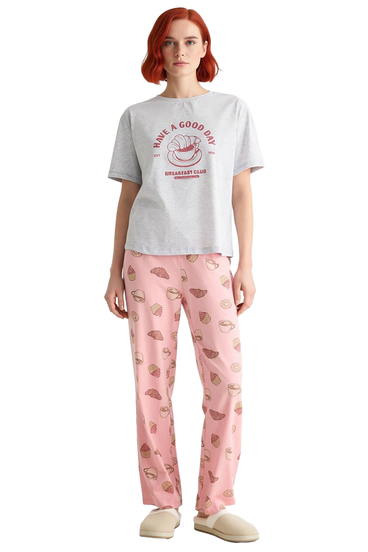 Kadın %100 Pamuklu Kısa Kollu Bisiklet Yaka Pijama Takımı Modern Stil Özenle Seçilmiş Rahat Ve Şık
