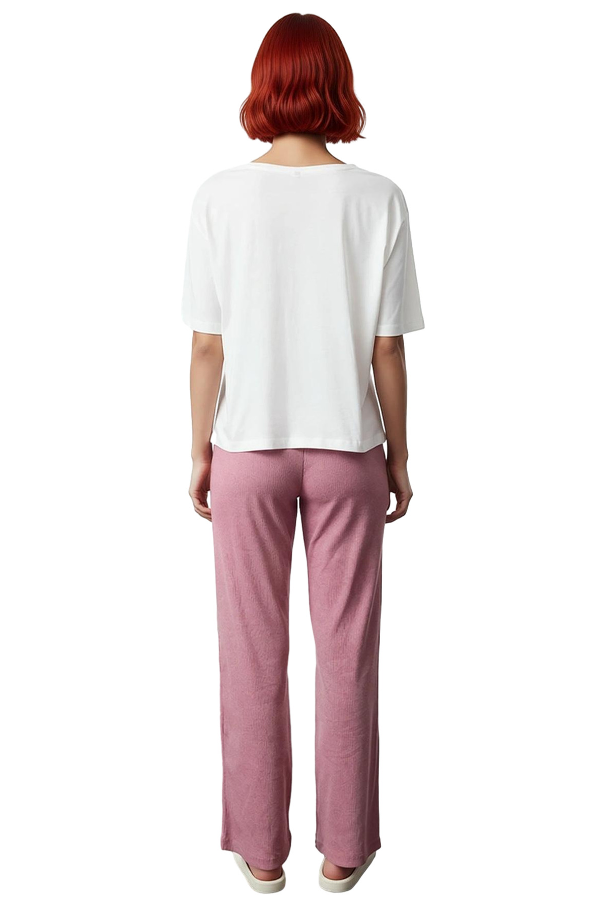 Kadın Rahat Pamuklu Pijama Takımı Kurdele Baskılı Örme Kumaş Modern Stil Seçkin Malzeme