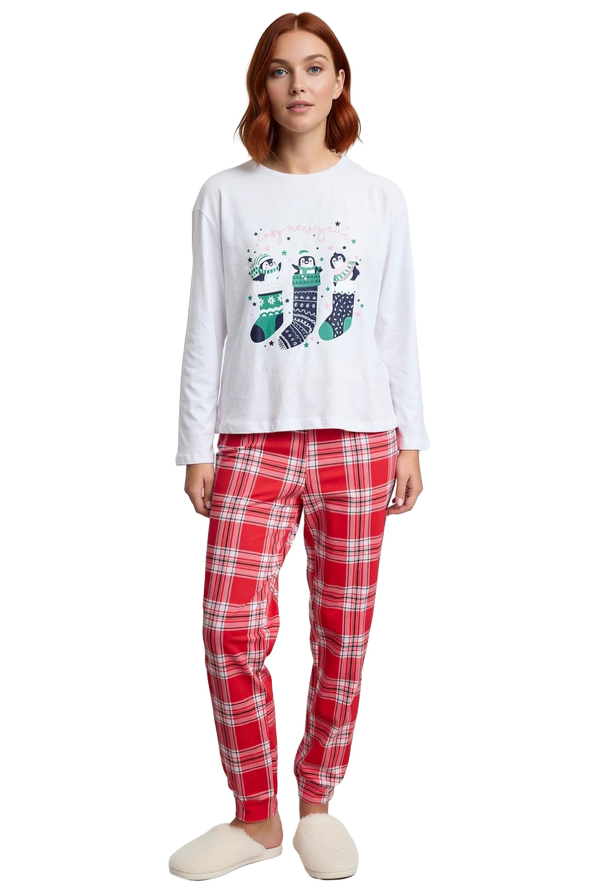 Kadın Kışlık Pijama Takımı %100 Pamuk Regular Kalıp Rahat Uyku Trend Tasarım Konforlu Kesim