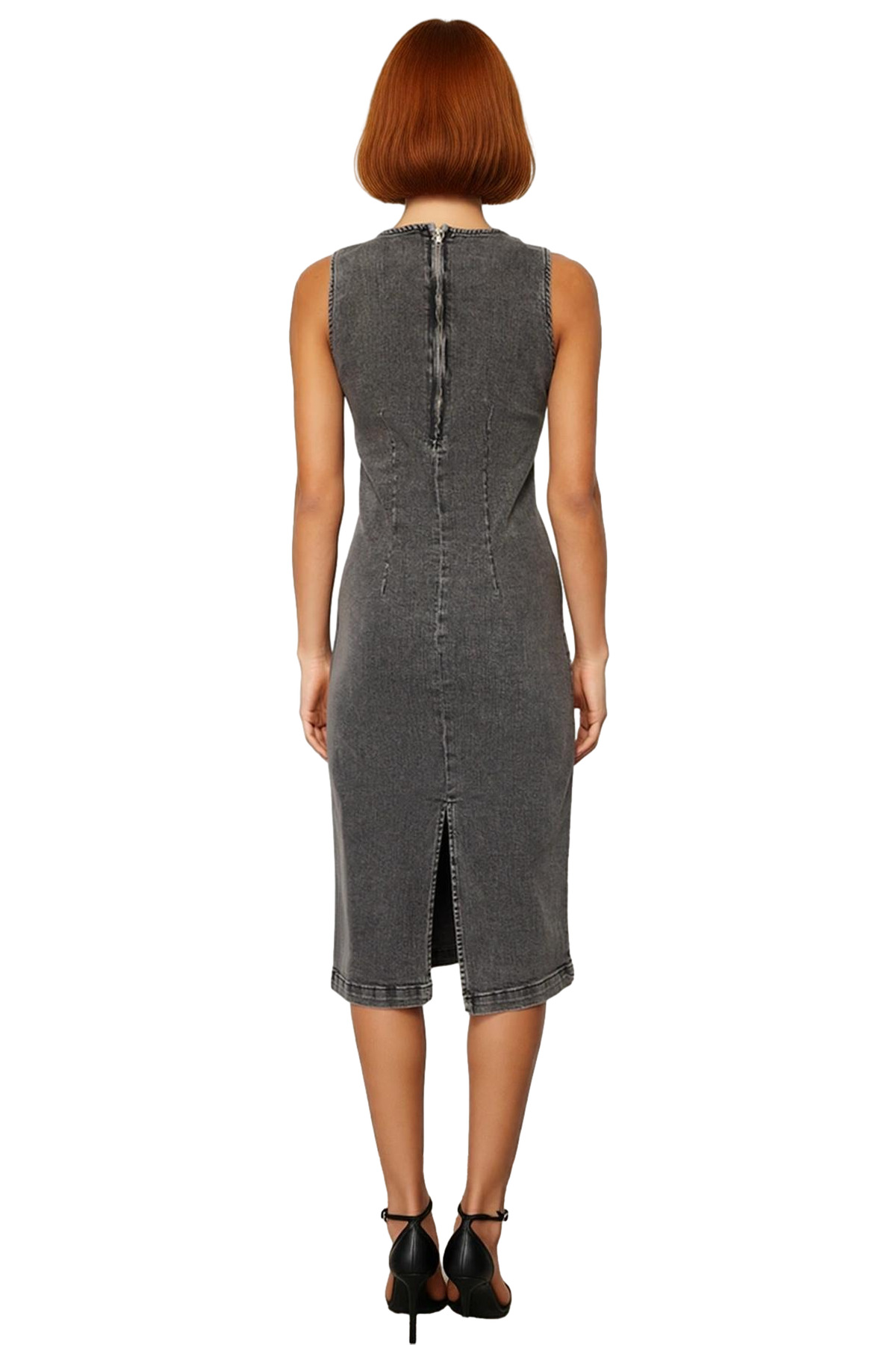Kadın Bodycon Kesim Kolsuz Bisiklet Yaka Denim Midi Elbise Rahatlık ve Şıklığı Birleştiren Stil