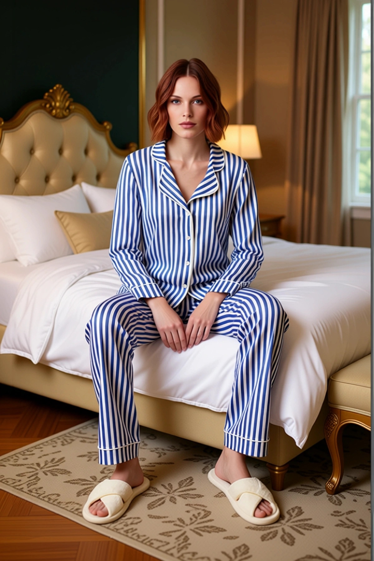 Kadın Çizgili Örme Pijama Takımı Rahat Ev Giyim Seti Mükemmel Uyum Günlük Kullanım İçin