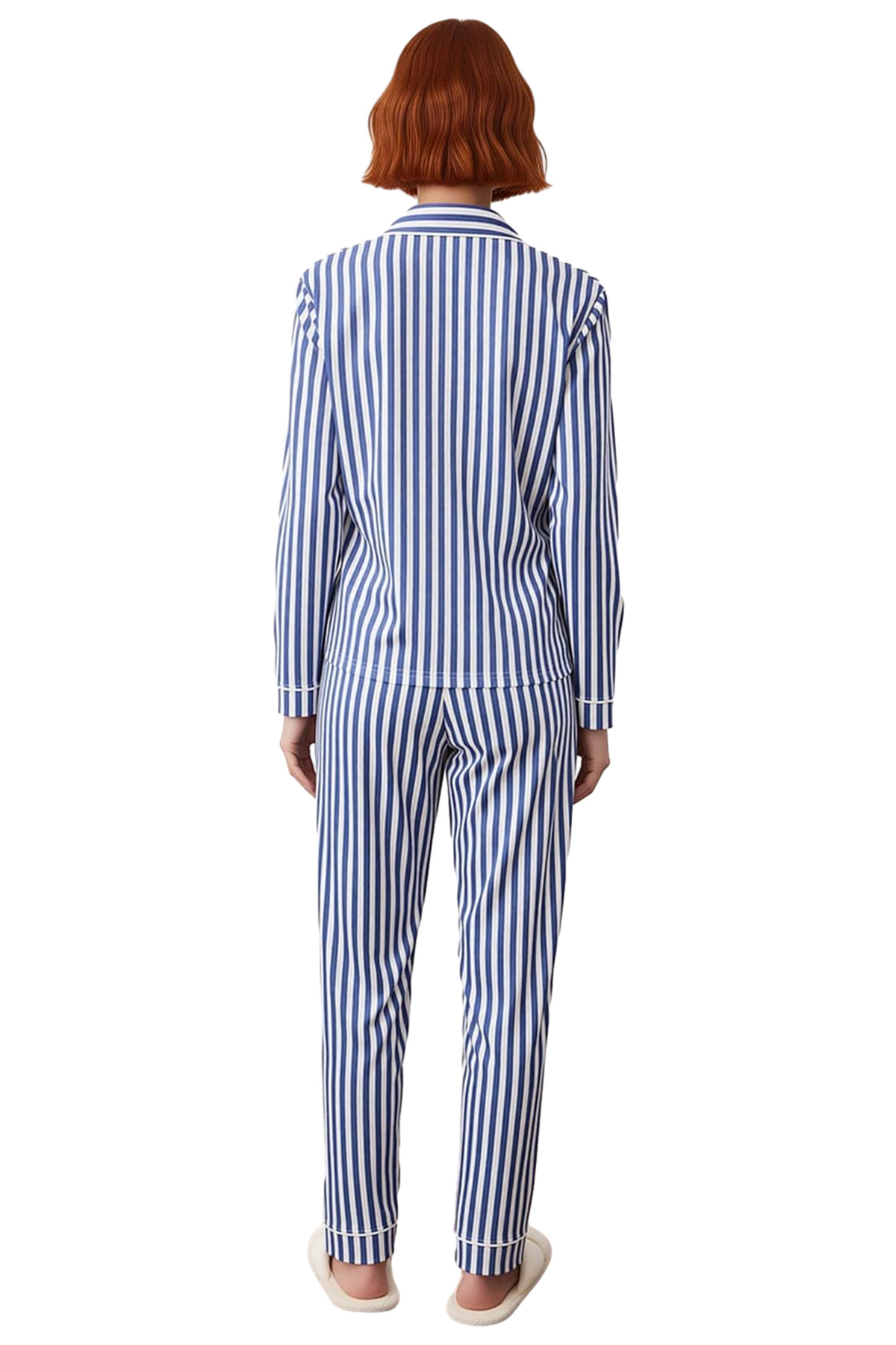 Kadın Çizgili Örme Pijama Takımı Rahat Ev Giyim Seti Mükemmel Uyum Günlük Kullanım İçin