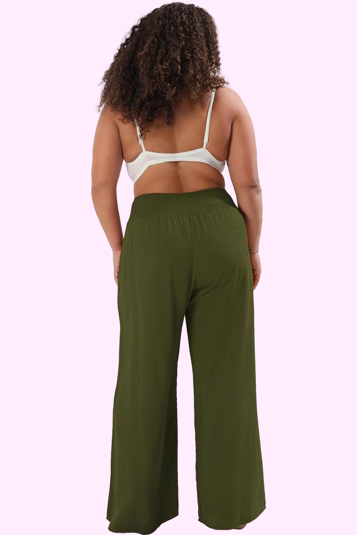 Kadın Moda Geniş Paça Yüksek Bel Plaj Pantolonu Yazlık Rahat Büyük Beden Yazlık