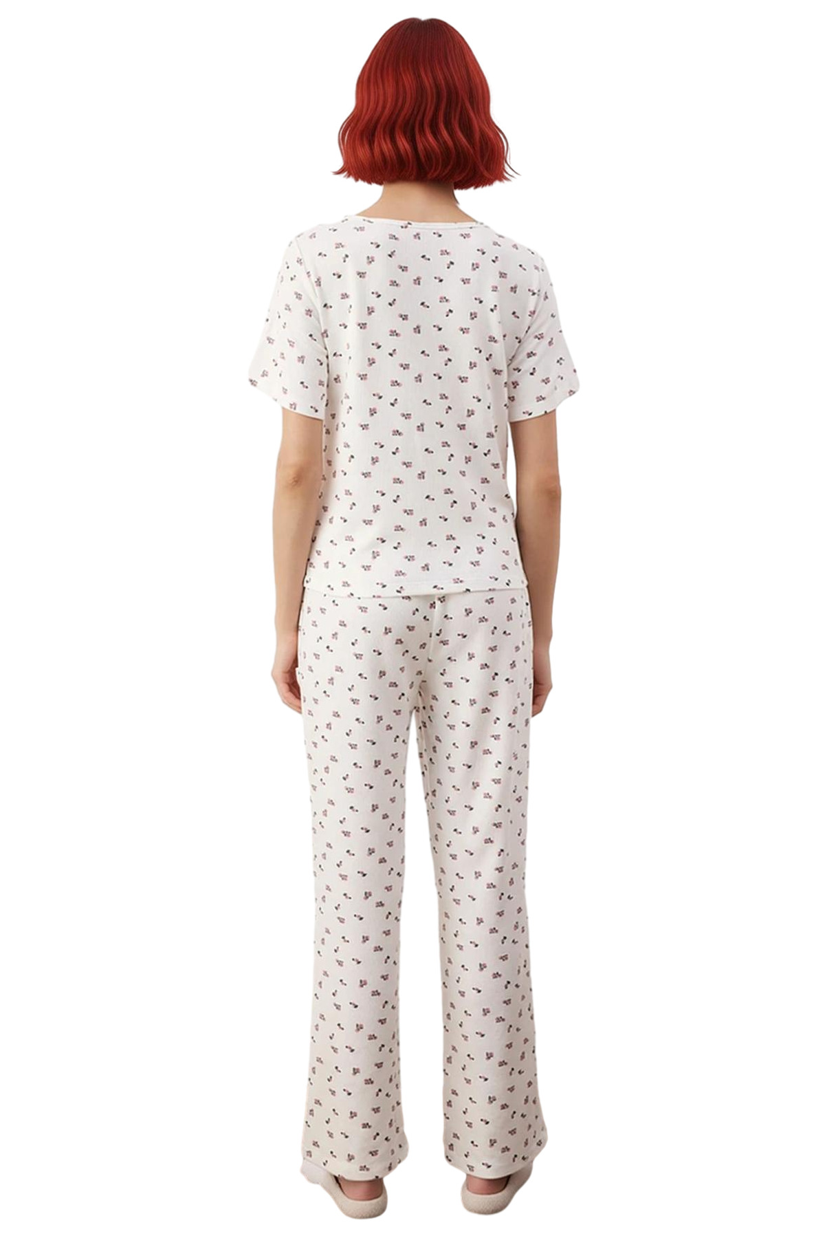 Kadın Çok Renkli Çiçekli Waffle Pijama Takımı Fonksiyonel Dayanıklı Kaliteli Konforlu Spor