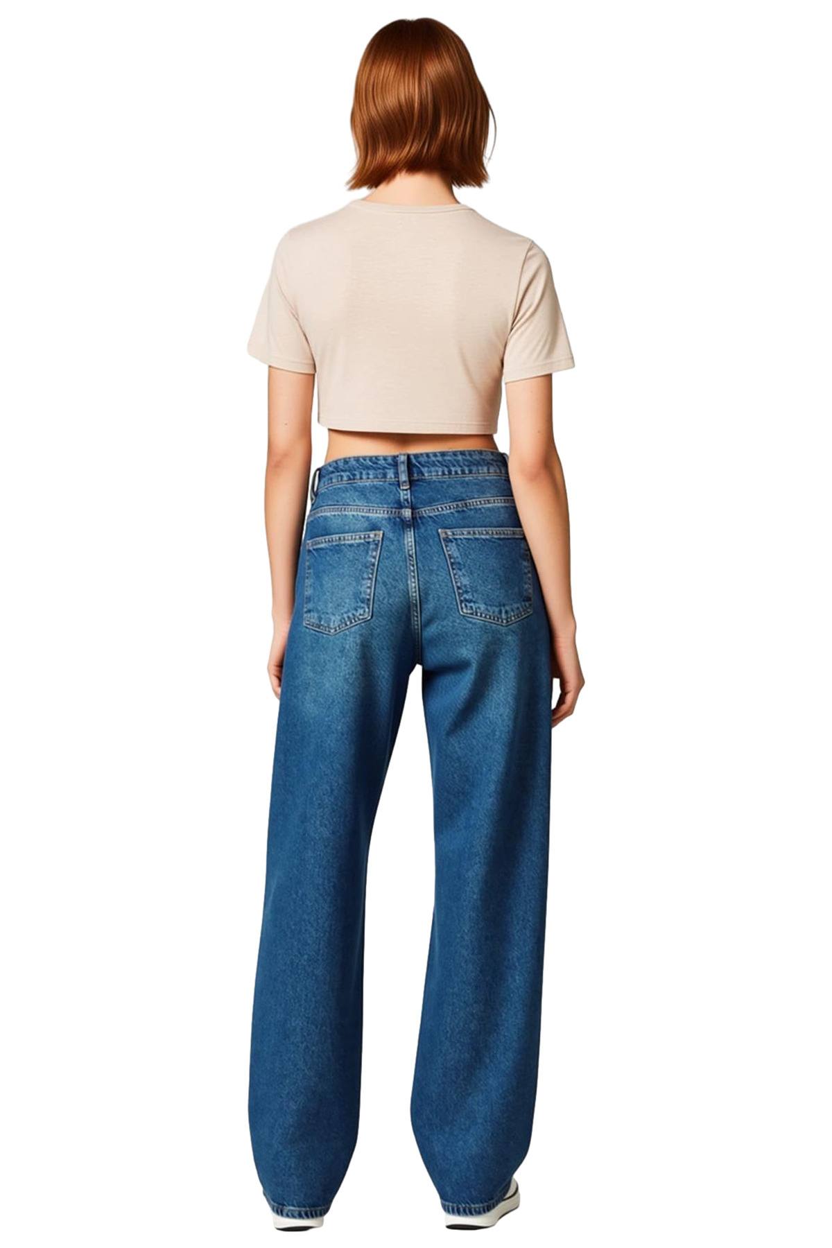 Kadın Yüksek Bel Geniş Paça Denim Pantolon Fonksiyonel Dayanıklı Kaliteli Konforlu Estetik