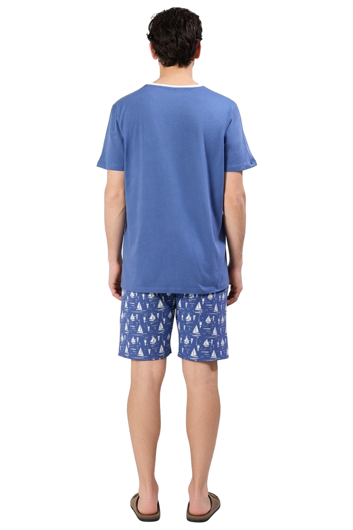 Erkek Bisiklet Yaka Kısa Kollu Baskılı Pijama Takımı Fonksiyonel Dayanıklı Kaliteli Modern