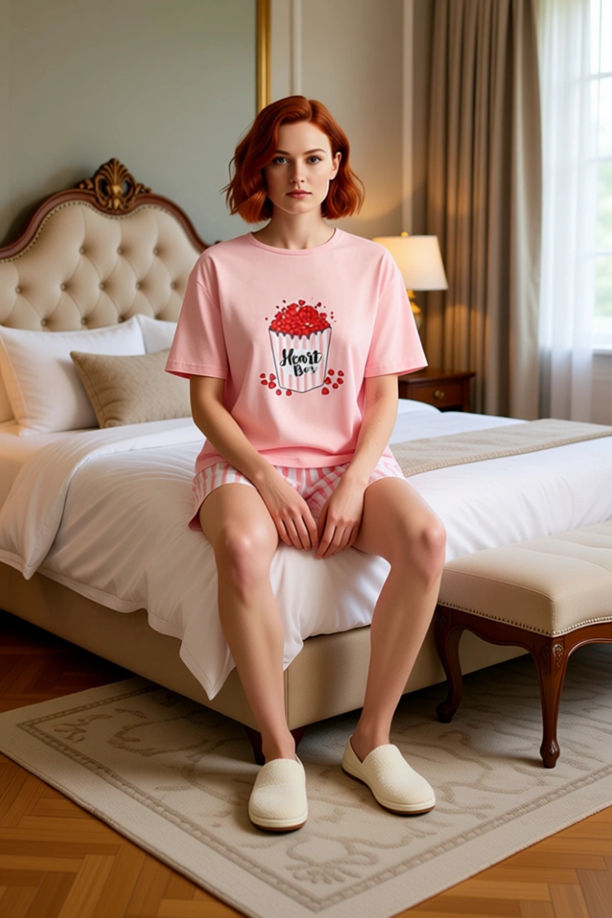 Kadın Pamuklu Çizgili Pijama Takımı Kısa Kol Bisiklet Yaka Yazlık Modern Stil Rahat Ve Şık