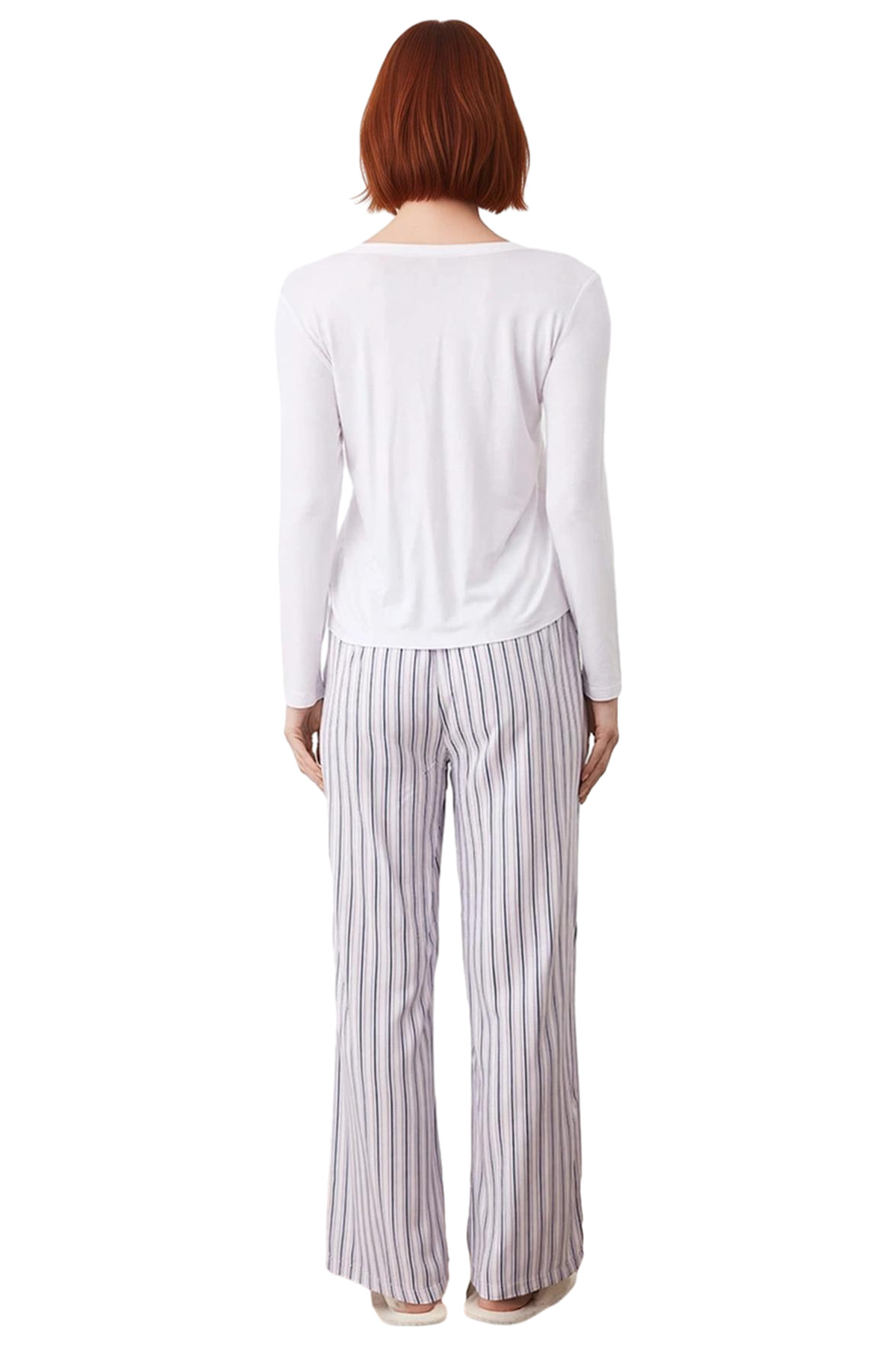 Kadın Lila Çizgili Viskon Pijama Takımı Rahat Ev Giyim Fonksiyonel Dayanıklı Kaliteli Spor