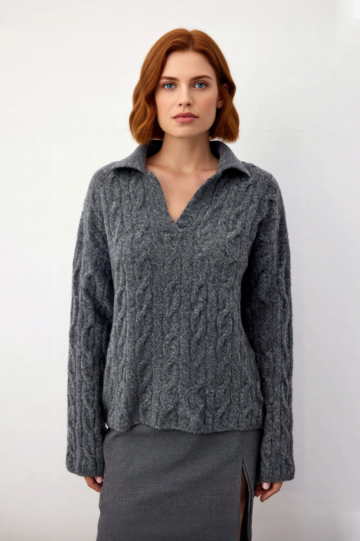 Kadın Oversize Saç Örgü Apaş Yaka Düşük Kol Triko Kazak Kışlık Rahat Ve Şık Kombinler İçin İdeal