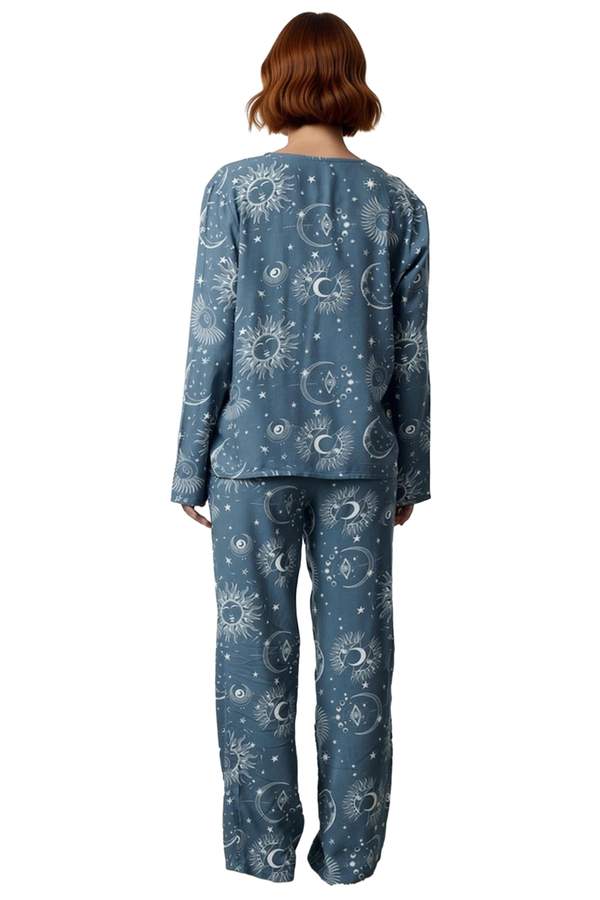 Kadın Galaksi Desenli Viskon Pijama Takımı Fonksiyonel Dayanıklı Kaliteli Konforlu Estetik