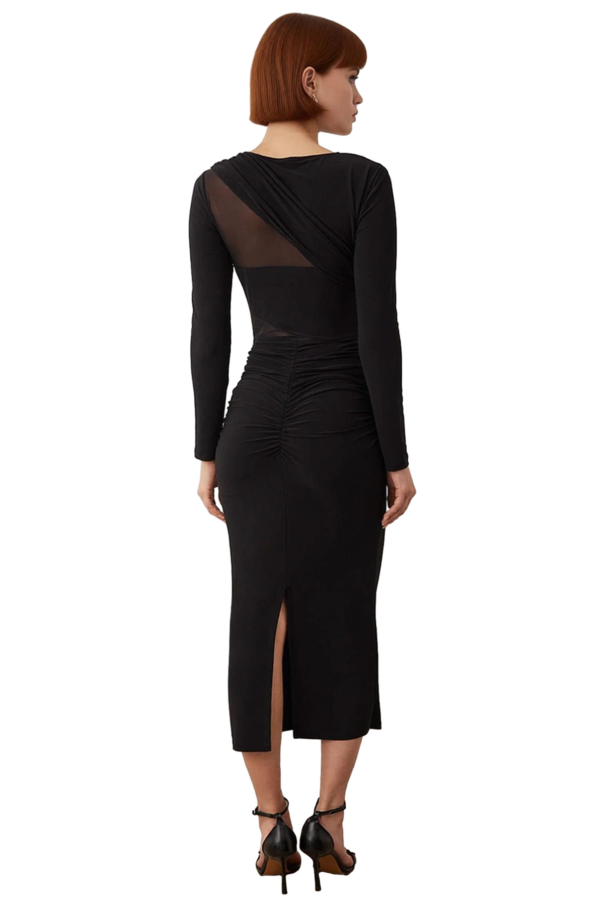 Kadın Bodycon Örme Midi Elbise Bisiklet Yaka Uzun Kol Şık ve Modern Kışlık Kokteyl Tasarımı