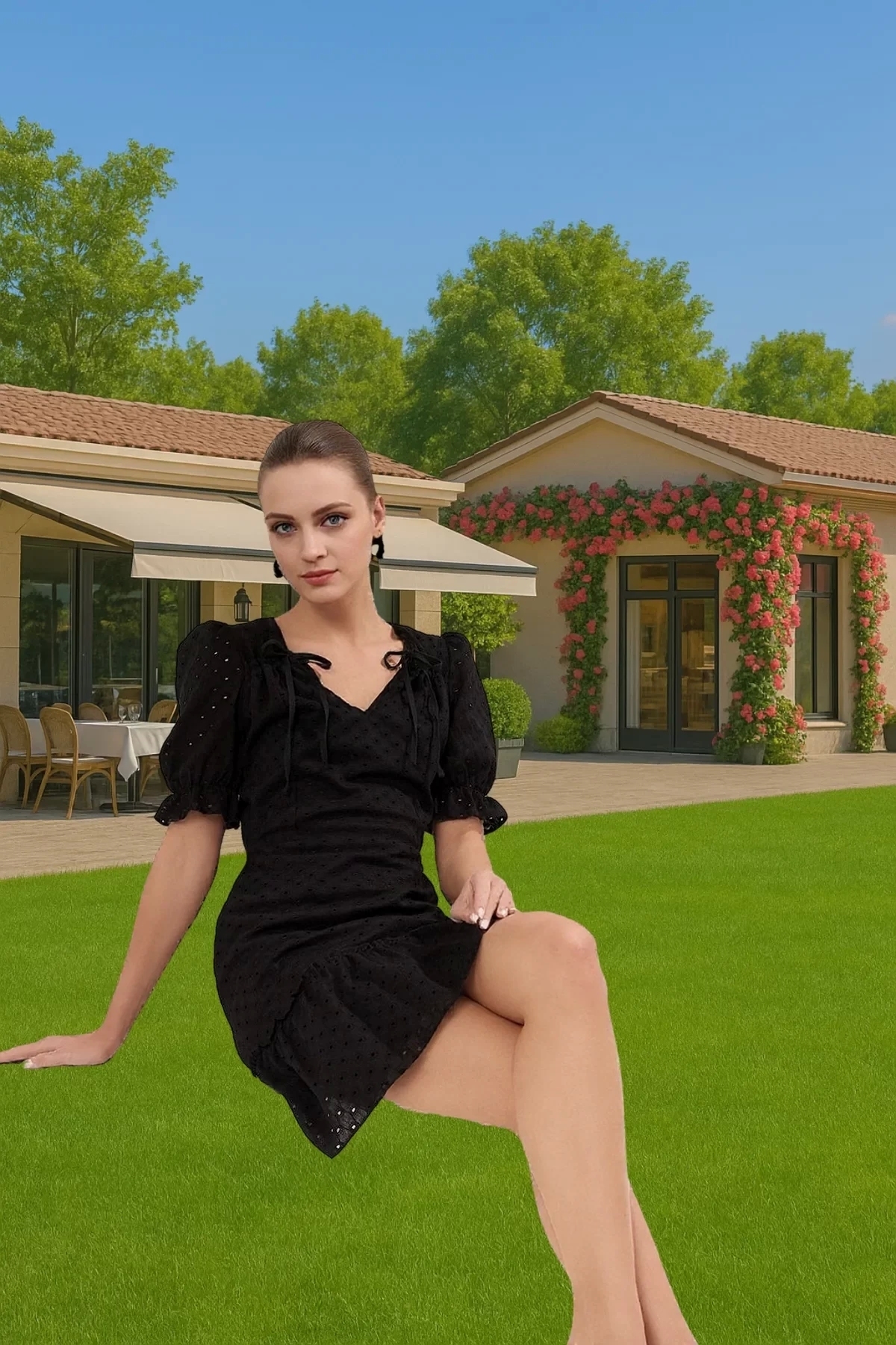 Kadın Brode Mini Elbise A Kesim V Yaka Kısa Kollu Yazlık Günlük Yaz Aylarının Vazgeçilmezi