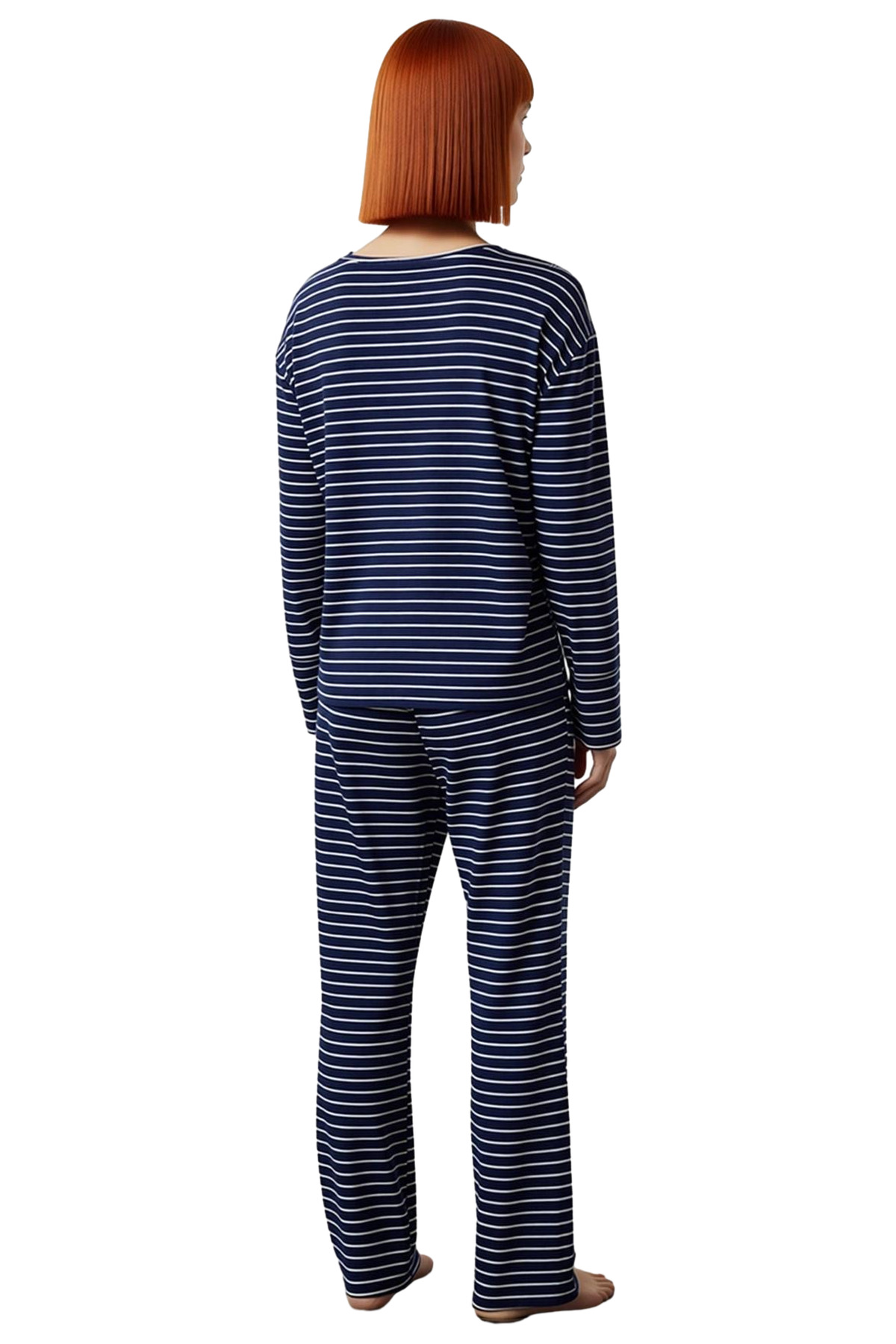 Kadın Çizgili Pijama Takımı Viskon Kumaş Rahat Kesim Profesyonel Görünüm Premium Kalite