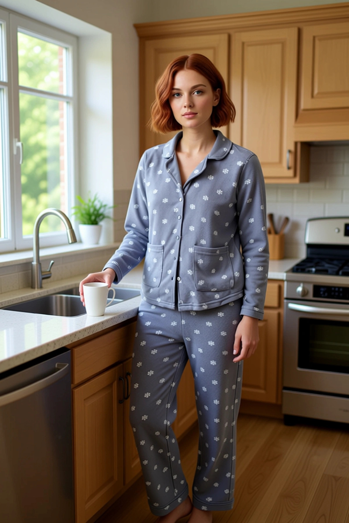 Kadın Kışlık Polar Örme Pijama Takımı Baskılı Desenli Uzun Paça Yüksek Kalite Rahat Ve Şık