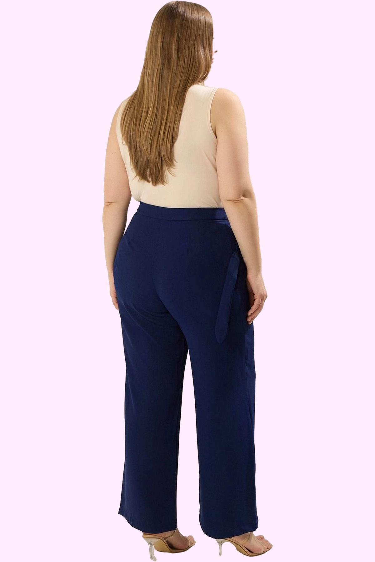 Kadın Moda Yüksek Bel Geniş Paça Dokuma Pantolon Büyük Beden İş Ve Günlük Yazlık