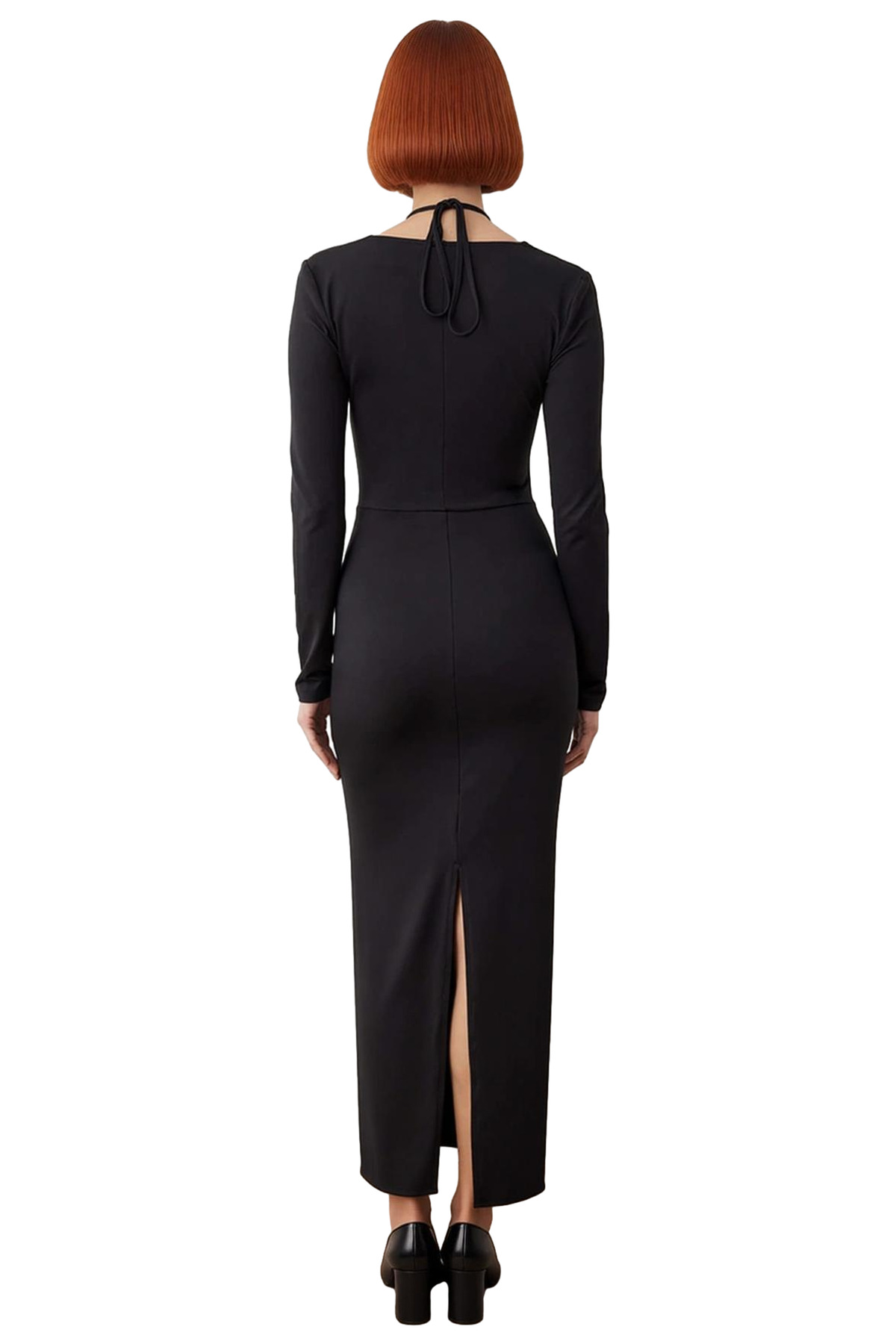 Kadın Bodycon Kesim Uzun Kollu Maxi Abiye Elbise Bağlama Detaylı Kare Yaka İle Şıklık Sunar