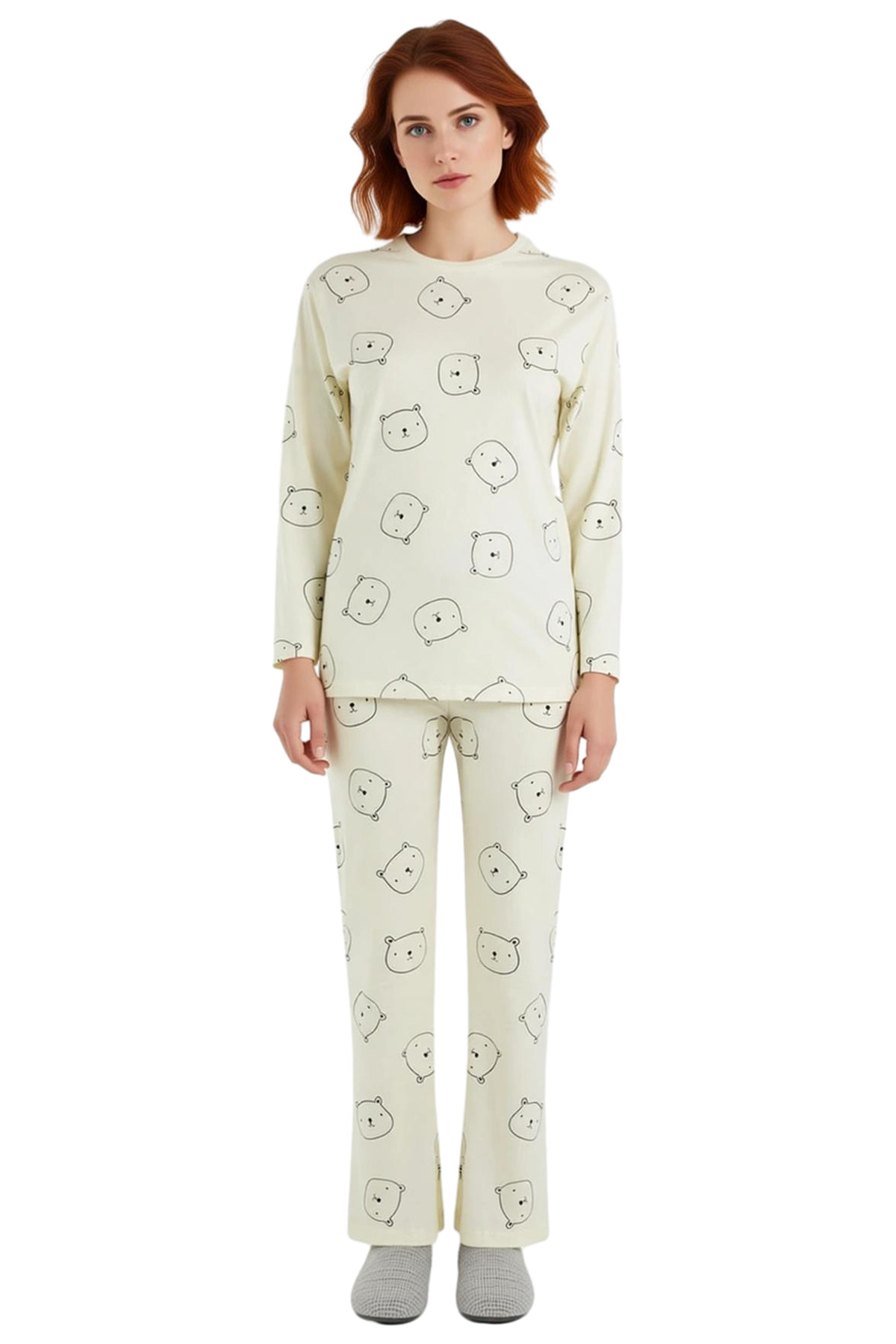 Kadın Ayıcıklı Pamuklu Pijama Takımı Fonksiyonel Dayanıklı Kaliteli Konforlu Estetik Rahat