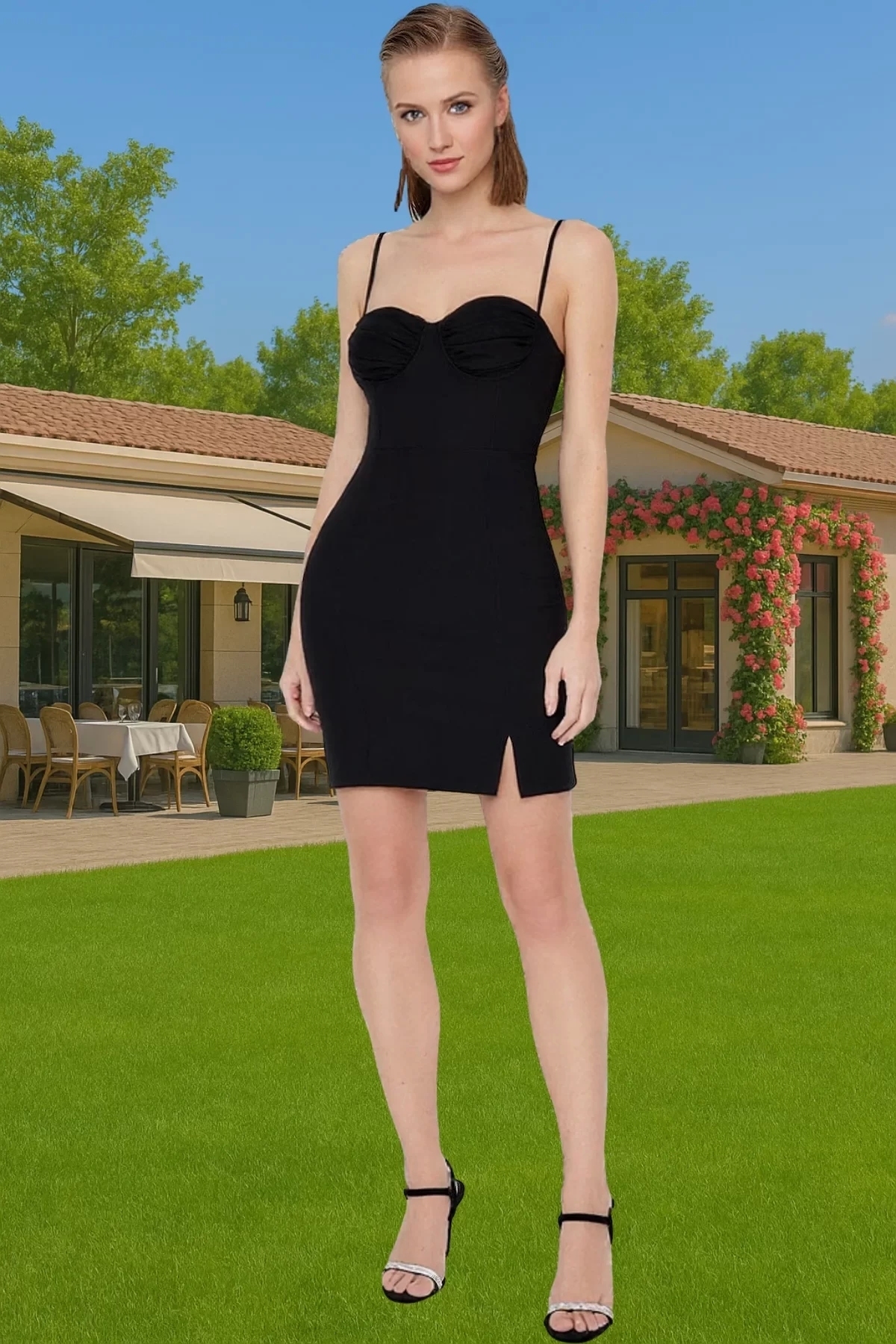 Kadın Mini Elbise Finike Dokuma Astarlı Kalp Yaka Bodycon Kesim Özel Günler Günlük Kullanım