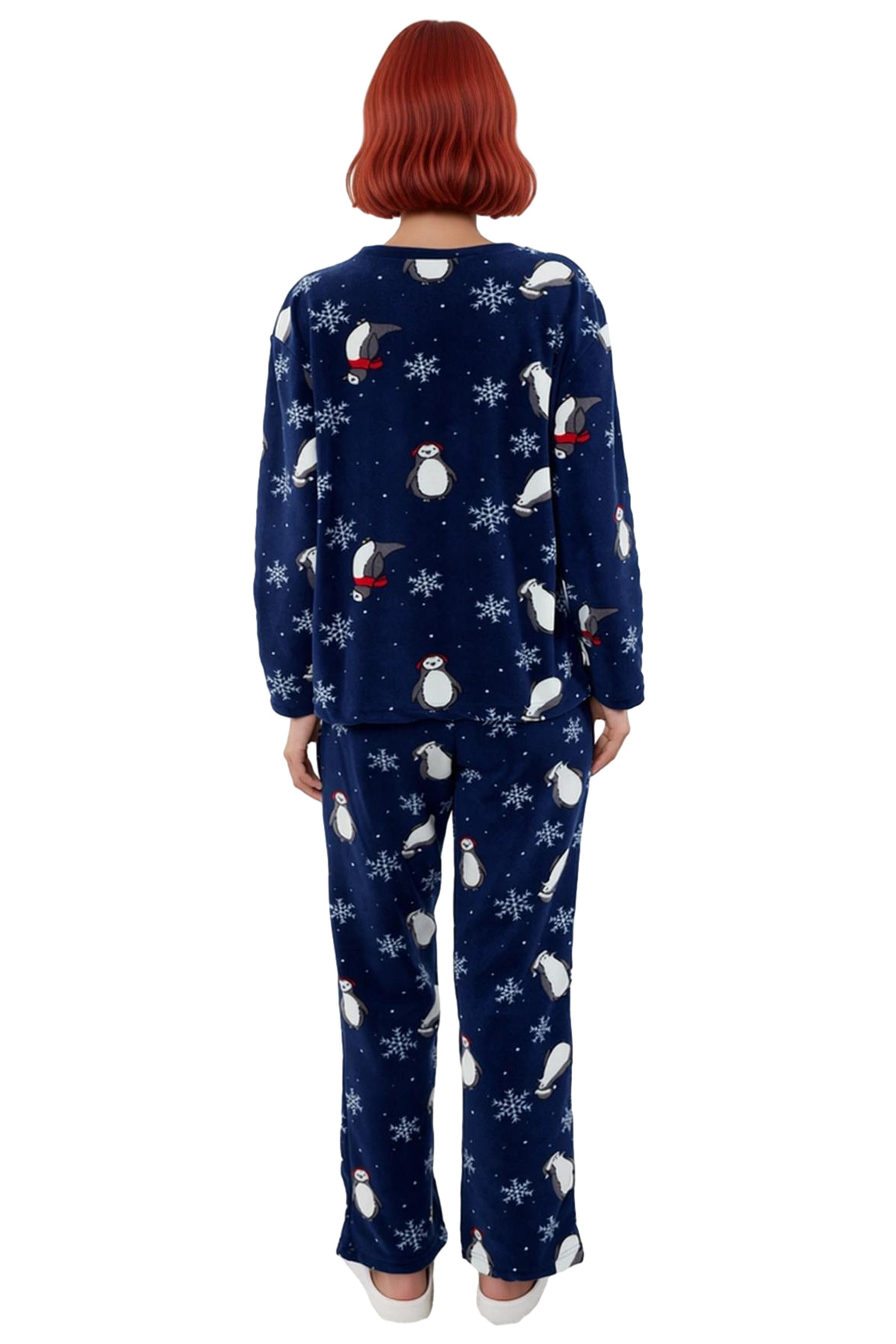 Kadın Penguen Desenli Polar Pijama Takımı Kışlık Ev Giyimi Fonksiyonel Dayanıklı Kaliteli Şık