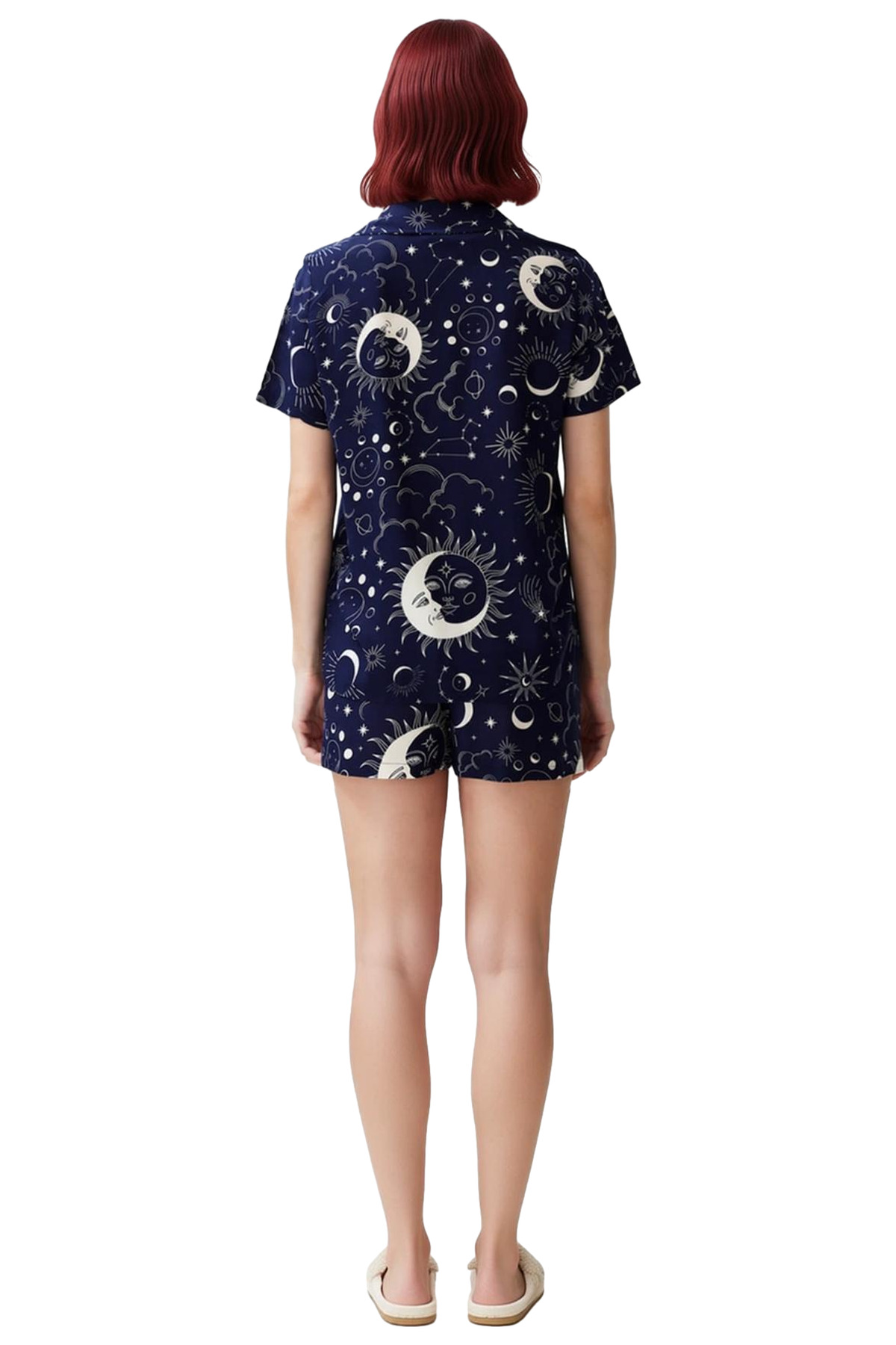 Kadın Galaksi Baskılı Viskon Gömlek ve Şort Pijama Takımı Fonksiyonel Dayanıklı Kaliteli Şık