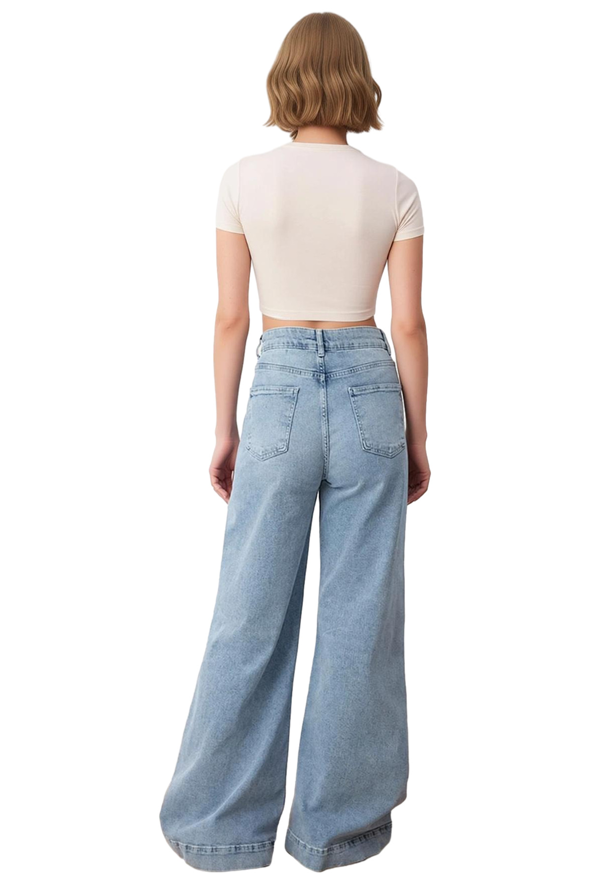 Kadın Moda Geniş Paça Uzun Boy Jean Pantolon Rahat Kalıp Pamuk Günlük Kullanım Kaliteli Malzeme