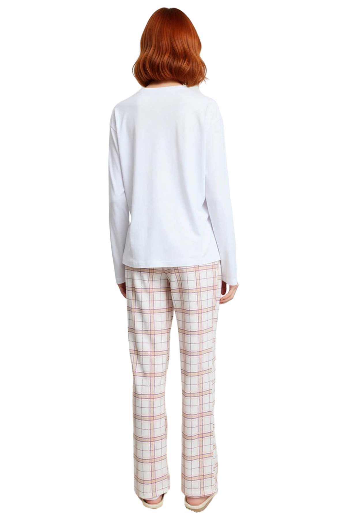 Kadın Ekoseli Pijama Takımı Uzun Kollu Bisiklet Yaka Fonksiyonel Dayanıklı Kaliteli Modern
