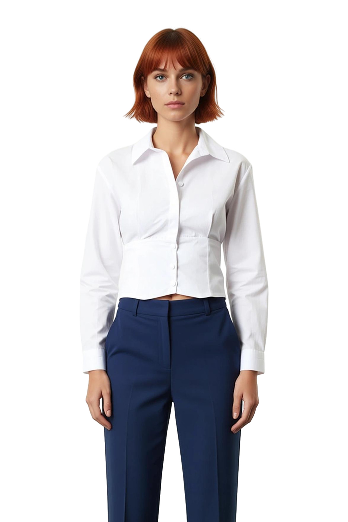 Kadın İçin Bele Oturan Fitted Kesim Uzun Kollu Crop Gömlek Şık ve Modern Günlük Kombinler Spor