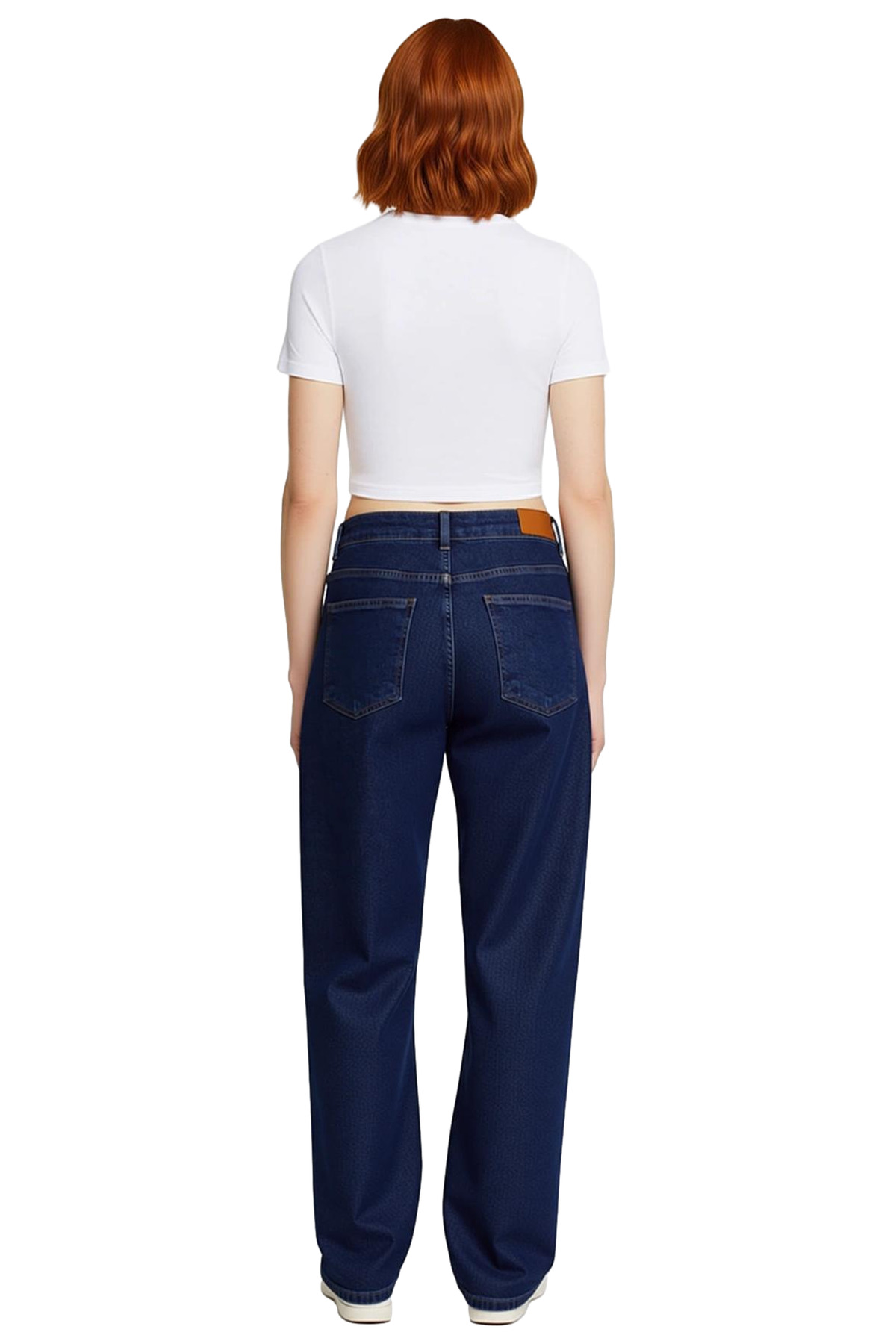 Kadın Koyu Yüksek Bel Düz Kesim Denim Pantolon Fonksiyonel Dayanıklı Kaliteli Konforlu Şık