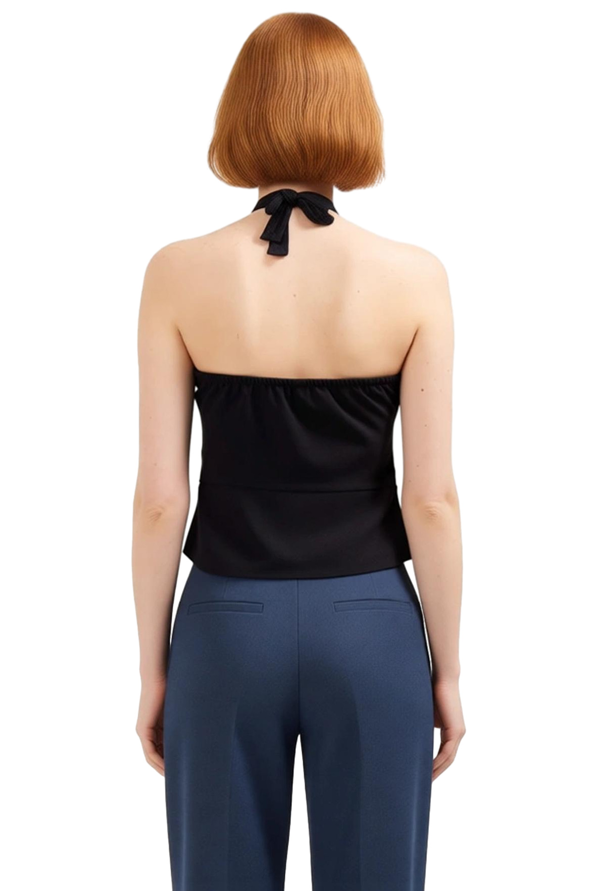 Şık Halter Yaka Kolsuz Bluz Fitted Kalıp Terrycotton Kumaş Zarifane Tasarım Rahat Ve