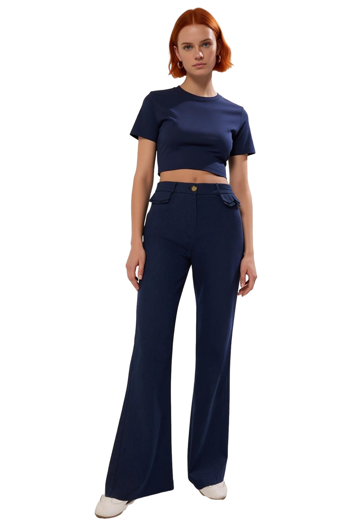 Kadın Moda Yüksek Bel Geniş Paça Bootcut Pantolon Pamuklu Günlük Kullanım Yazlık