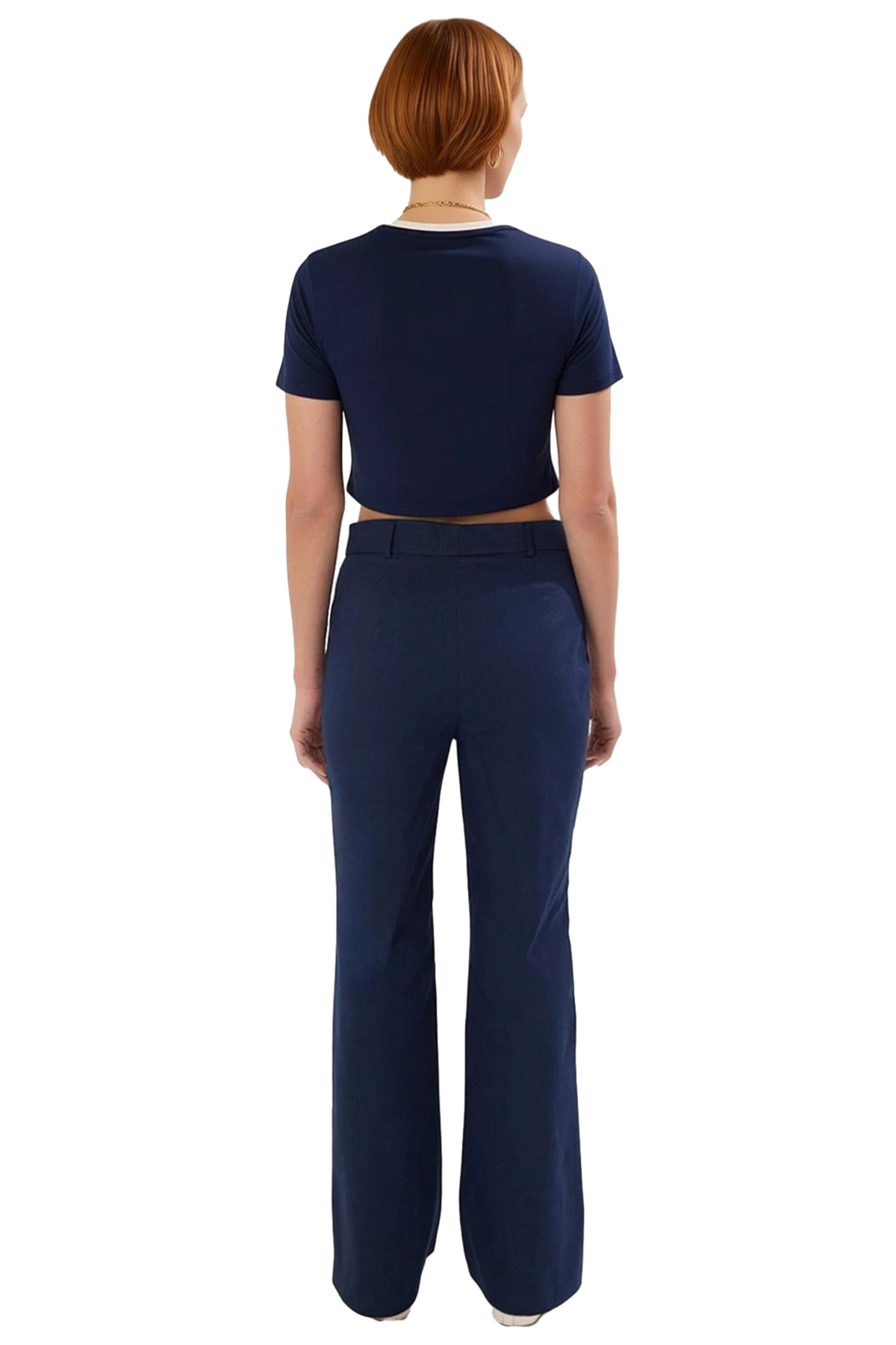 Kadın Moda Yüksek Bel Geniş Paça Bootcut Pantolon Pamuklu Günlük Kullanım Yazlık