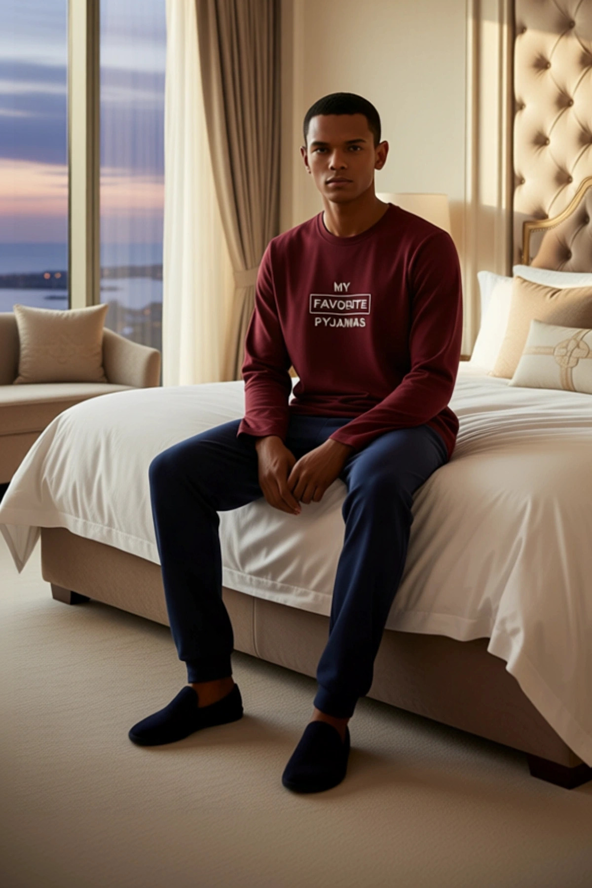 Erkek Antrasit Bisiklet Yaka Slogan Baskılı Pijama Takımı Fonksiyonel Dayanıklı Kaliteli Şık