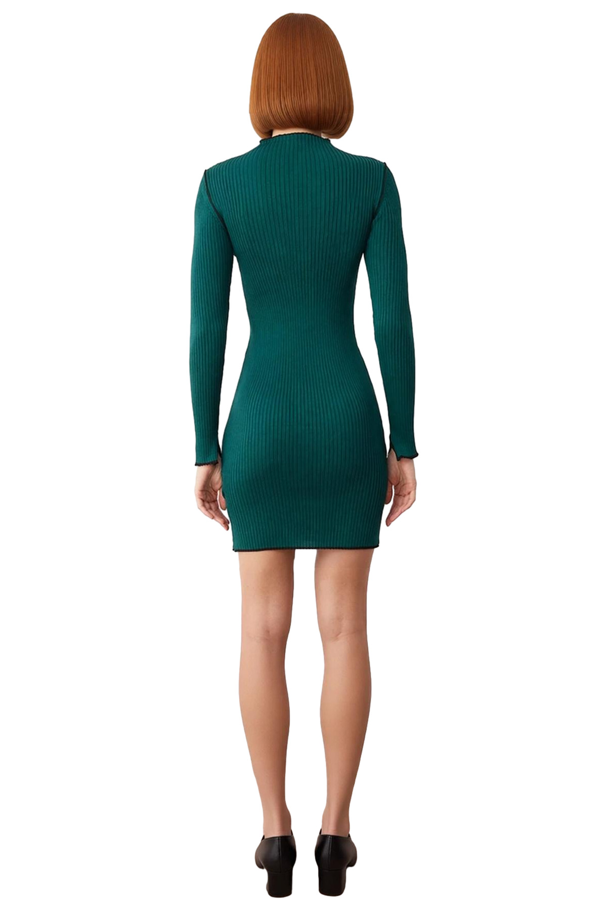 Kadın Bodycon Uzun Kollu Dik Yaka Fitilli Renk Bloklu Mini Triko Elbise Kış Kombinleri İçin Şık Ve