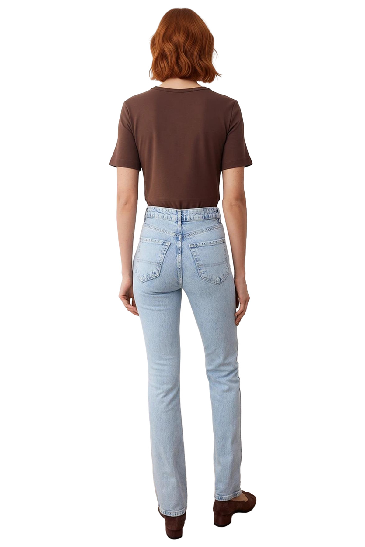 Kadın Açık Yüksek Bel Düz Kesim Denim Pantolon Fonksiyonel Dayanıklı Kaliteli Konforlu Şık