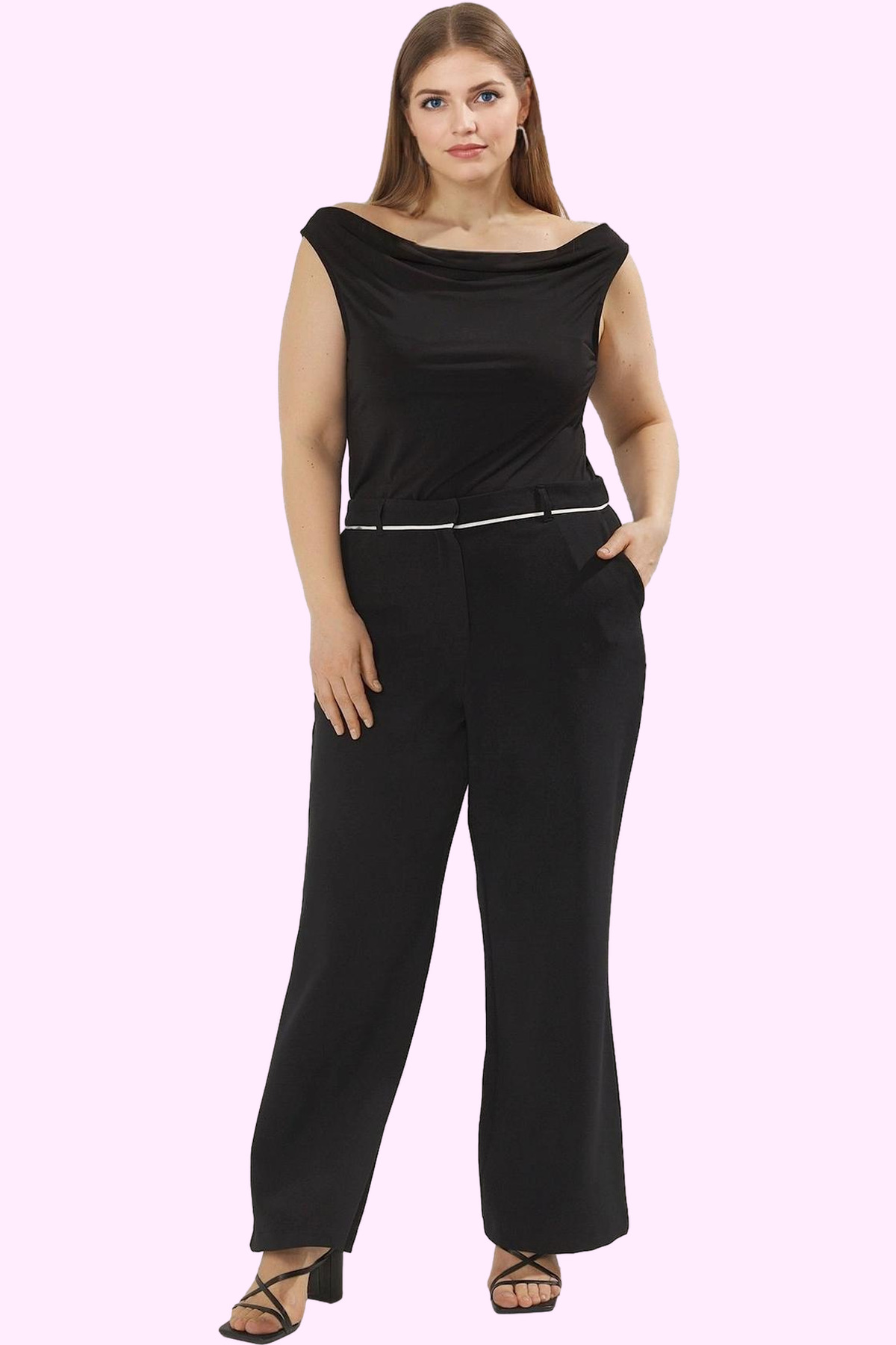 Kadın Moda Straight Fit Büyük Beden Dokuma Pantolon Yüksek Bel Boru Paça Finike Günlük Kullanım