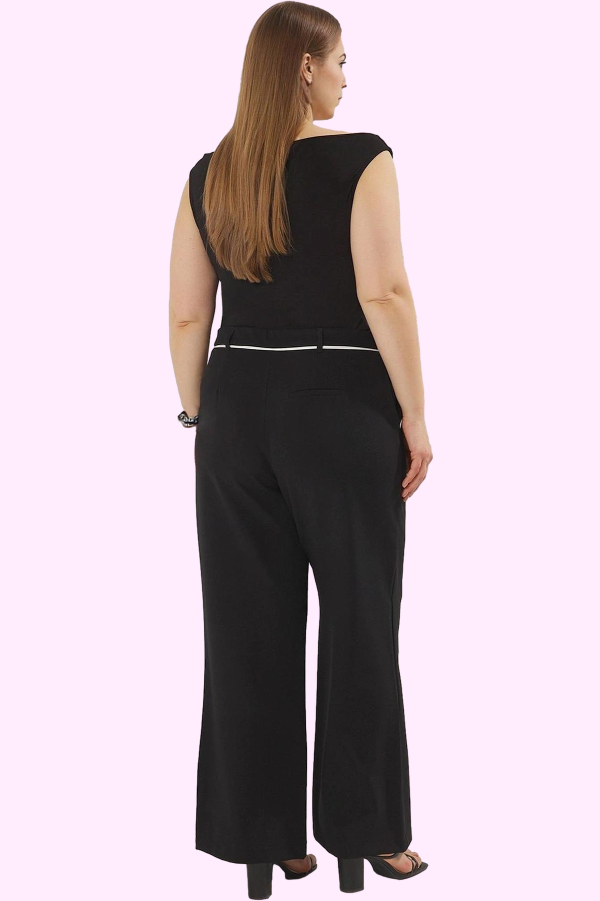 Kadın Moda Straight Fit Büyük Beden Dokuma Pantolon Yüksek Bel Boru Paça Finike Günlük Kullanım