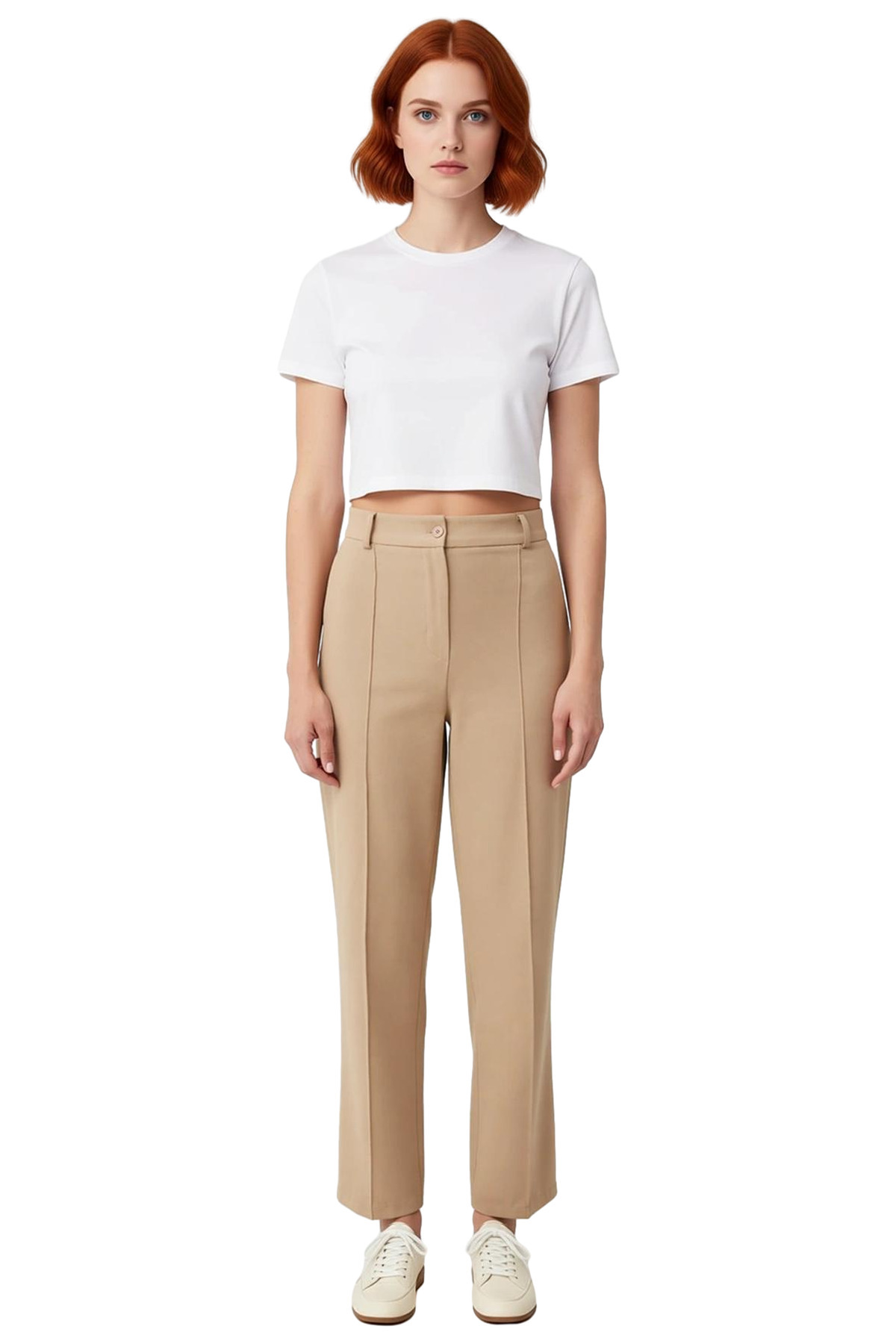 Kadın Moda Yüksek Bel Straight Pantolon Dokuma Kumaş Casual Günlük Kullanım