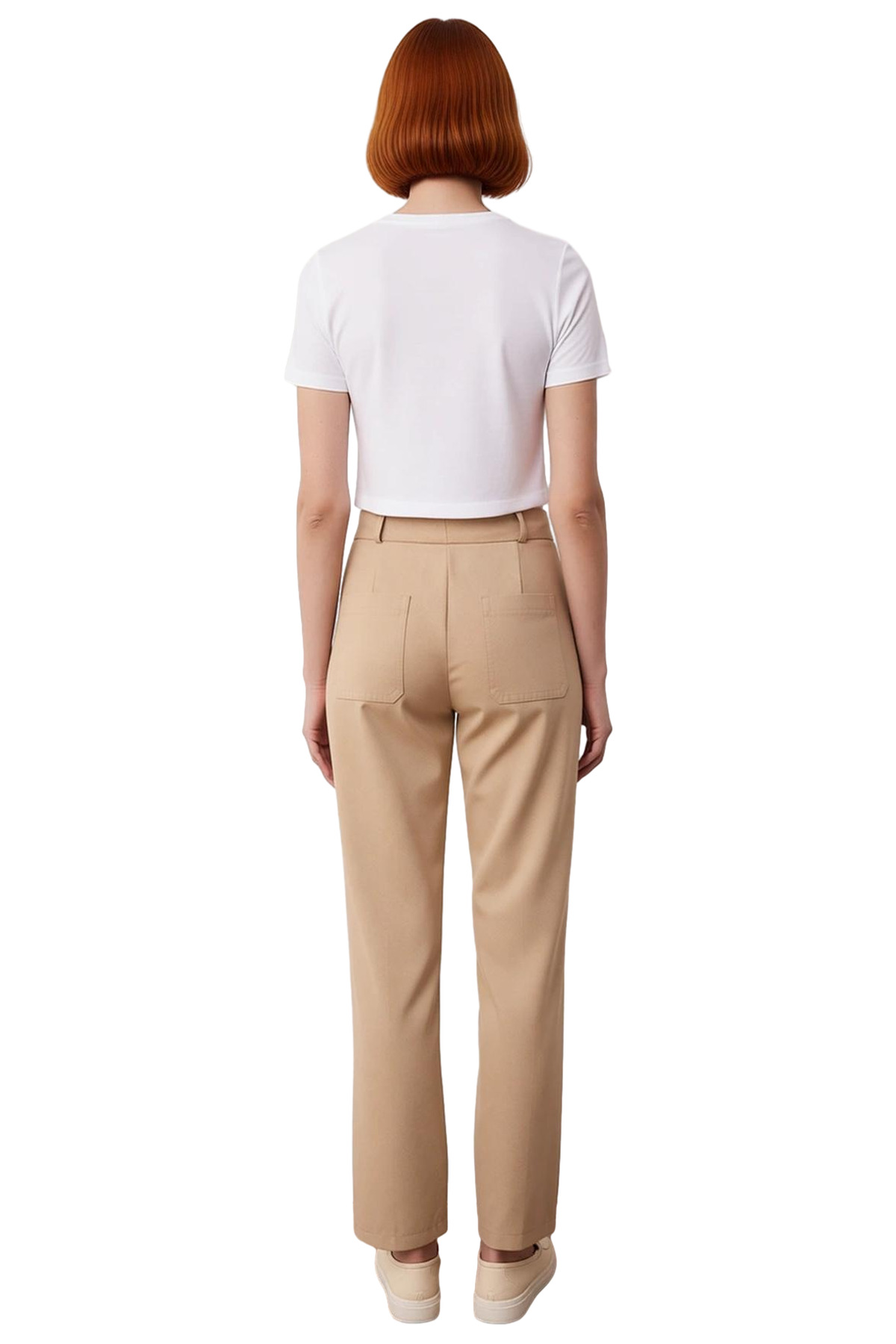 Kadın Moda Yüksek Bel Straight Pantolon Dokuma Kumaş Casual Günlük Kullanım