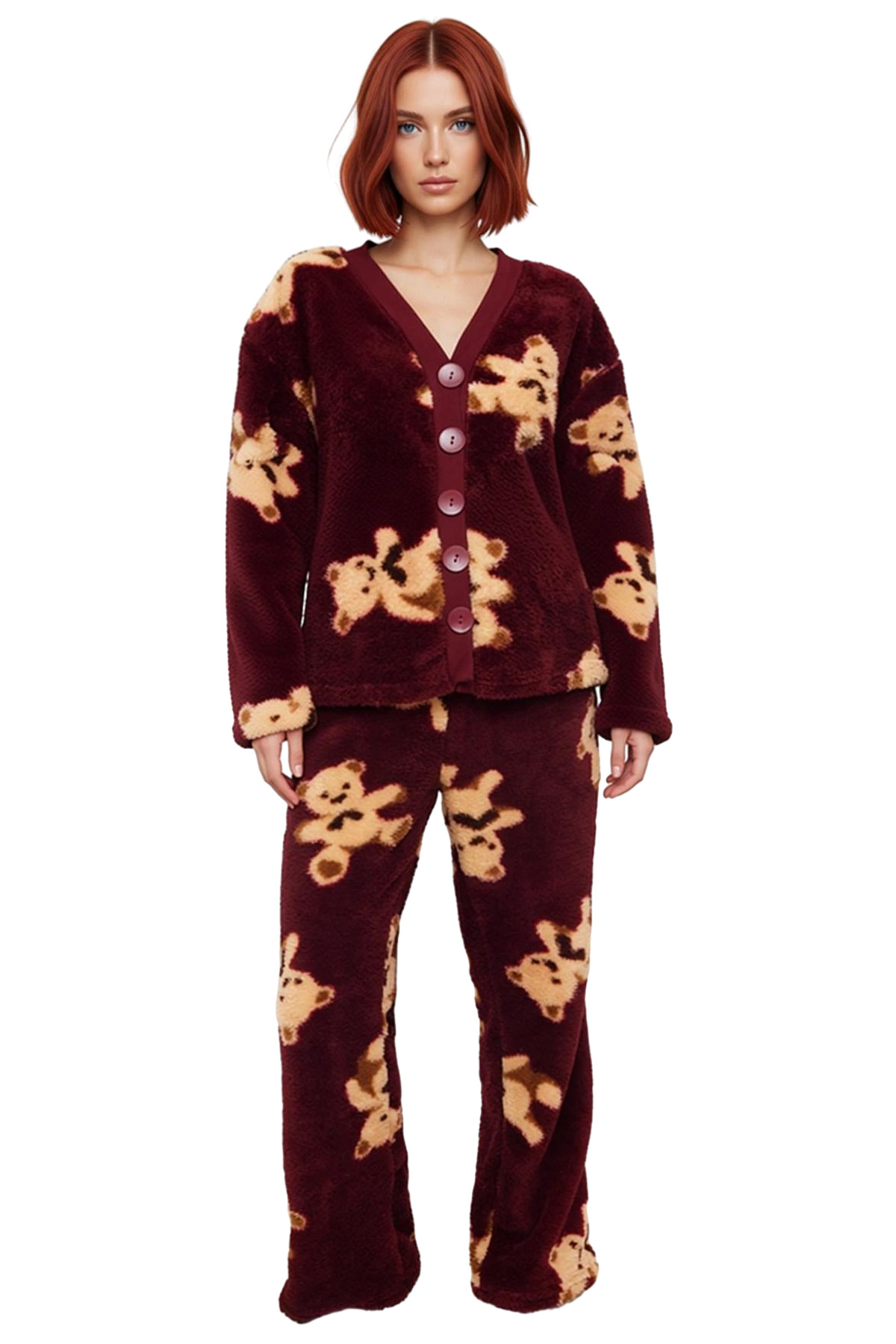 Kadın Ayıcıklı Wellsoft Kışlık Pijama Takımı Regular Kalıp Yüksek Kalite Modern Stil Özel Tasarım