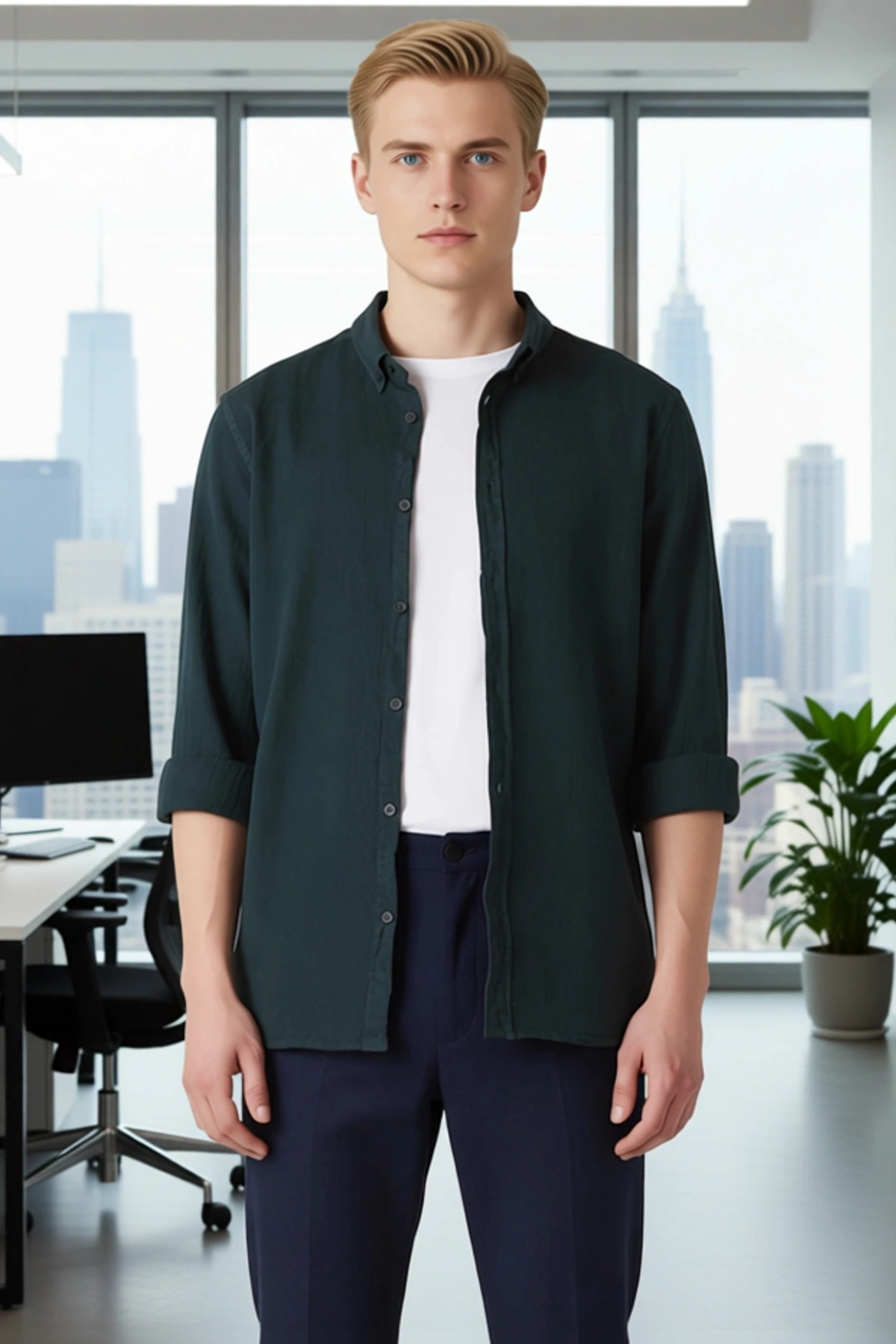 Erkek Slim Fit Dokulu Gömlek Fonksiyonel Dayanıklı Kaliteli Konforlu Estetik Premium Rahat