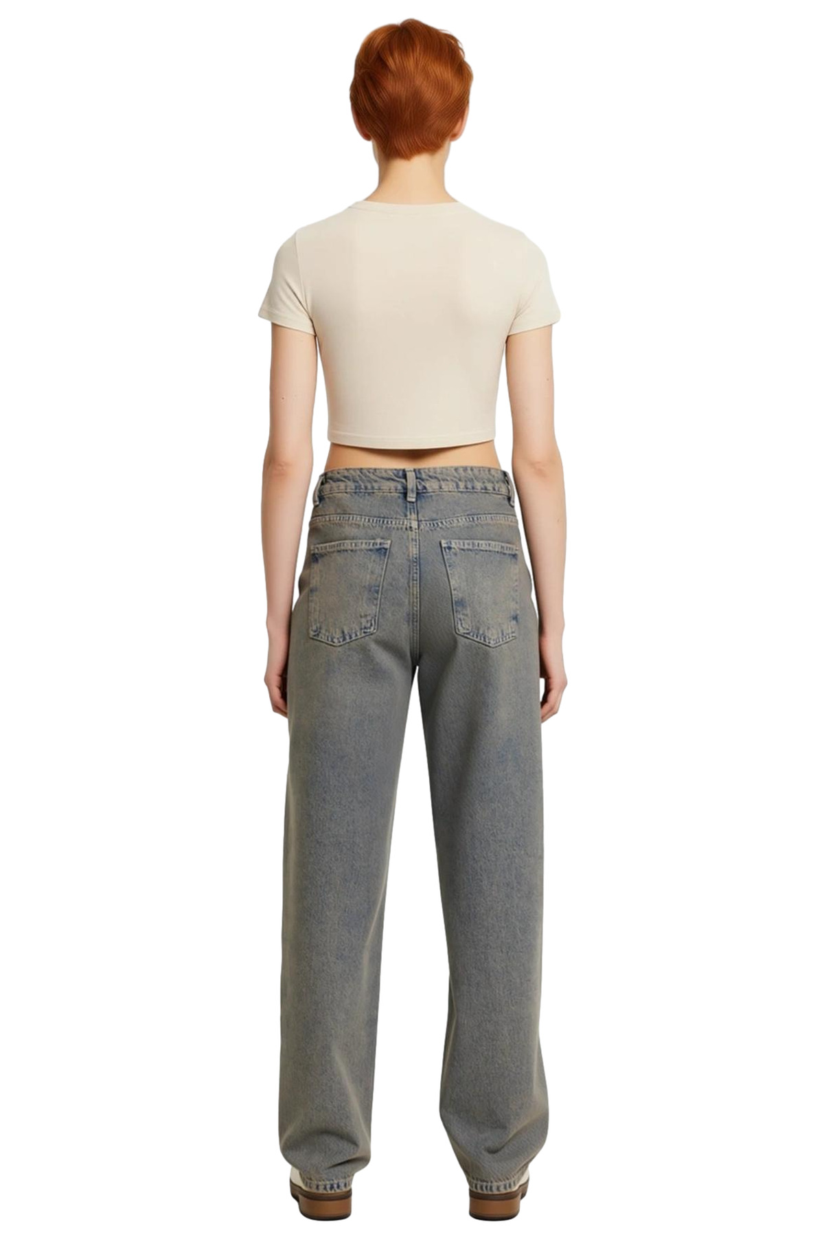 Kadın Vintage Yıkama Efektli Straight Kesim Jean Pantolon Fonksiyonel Dayanıklı Kaliteli Şık