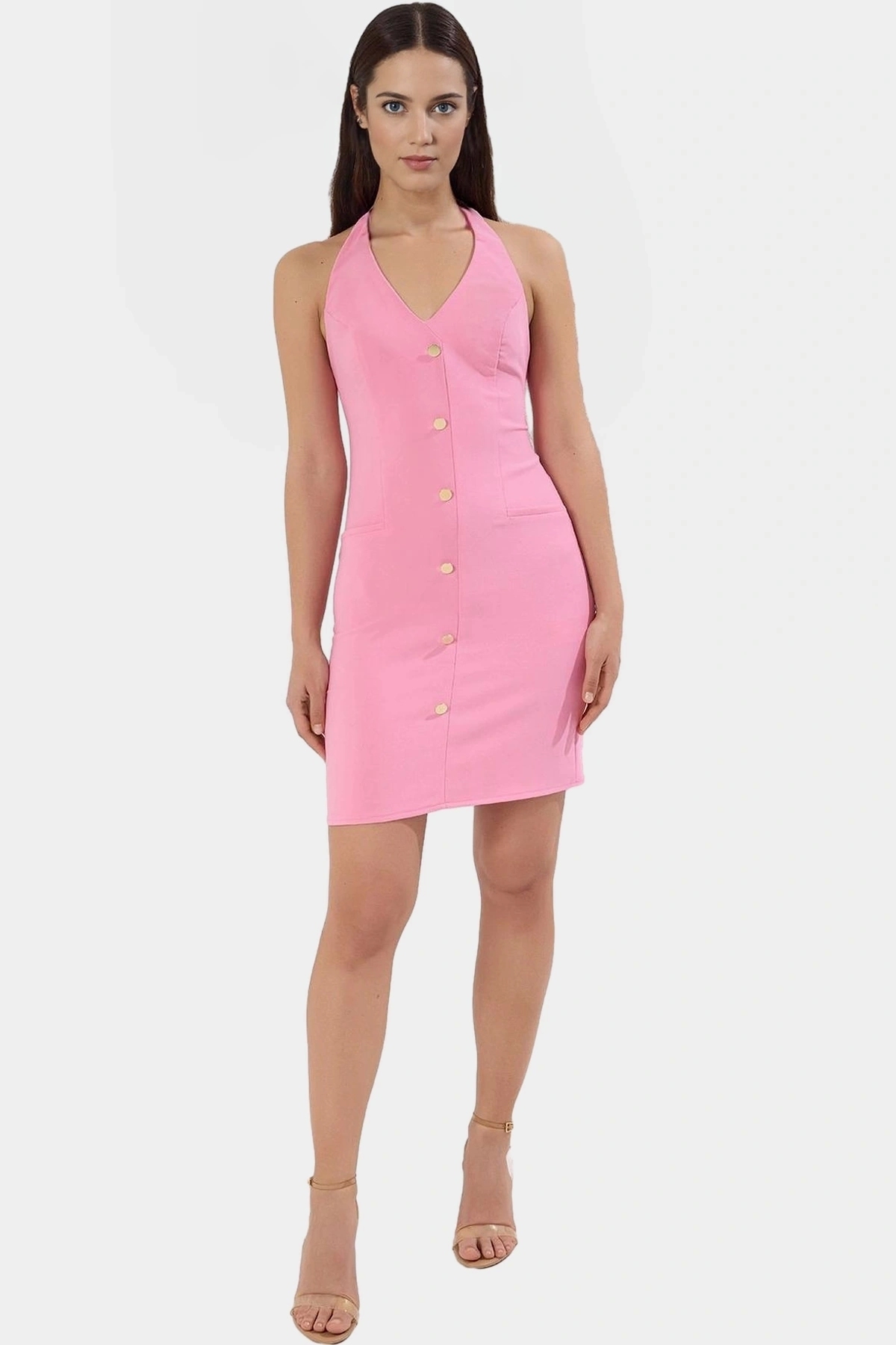 Kadın Mini Halter Boy Elbise Dokuma Kumaş Yazlık Günlük Şık Tasarım Yaz Aylarının Vazgeçilmezi
