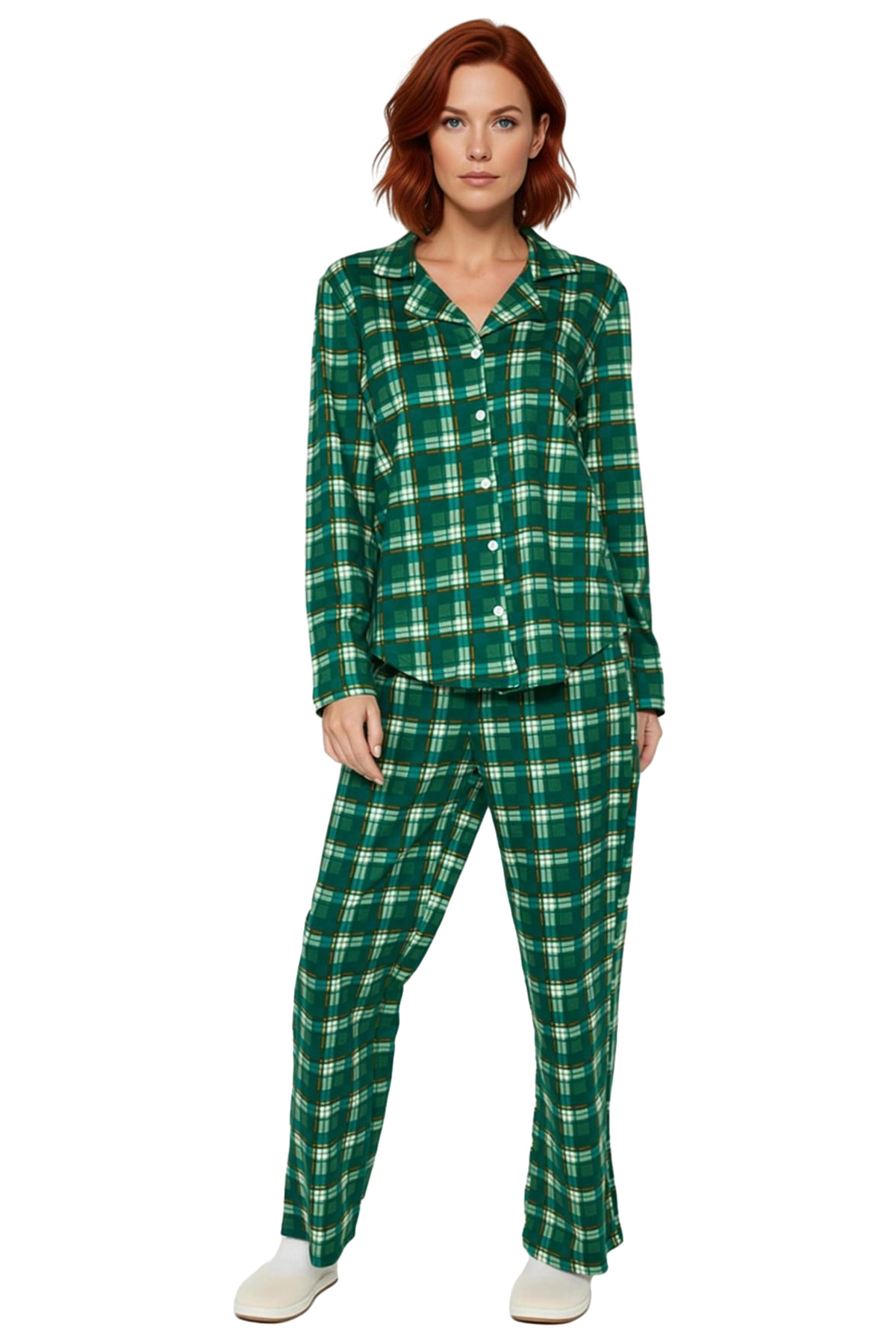 Kadın Ekose Desenli Gömlek Pantolon Pijama Takımı Fonksiyonel Dayanıklı Kaliteli Konforlu Şık
