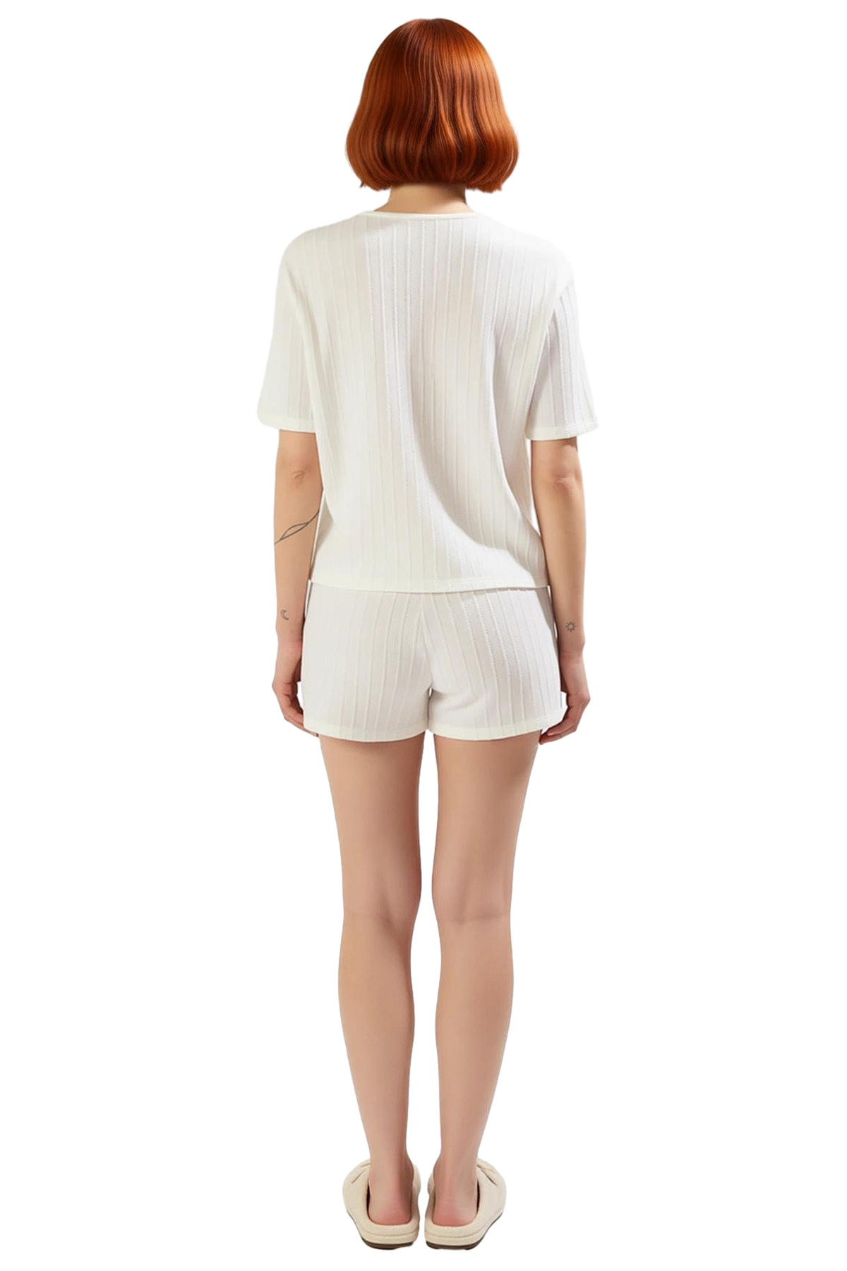 Kadın Rahat Örme Pijama Takımı Şortlu Kısa Kollu Yazlık Modern Stil Günlük Kullanım İçin