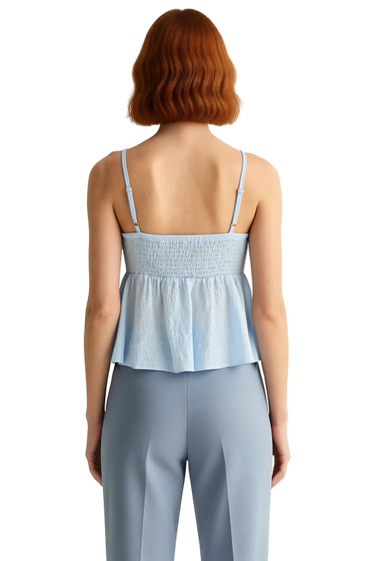 Kadın Bluz Peplum Kalp Yaka Aerobin Dokuma Yazlık Dayanıklı Malzeme Şık Görünüm